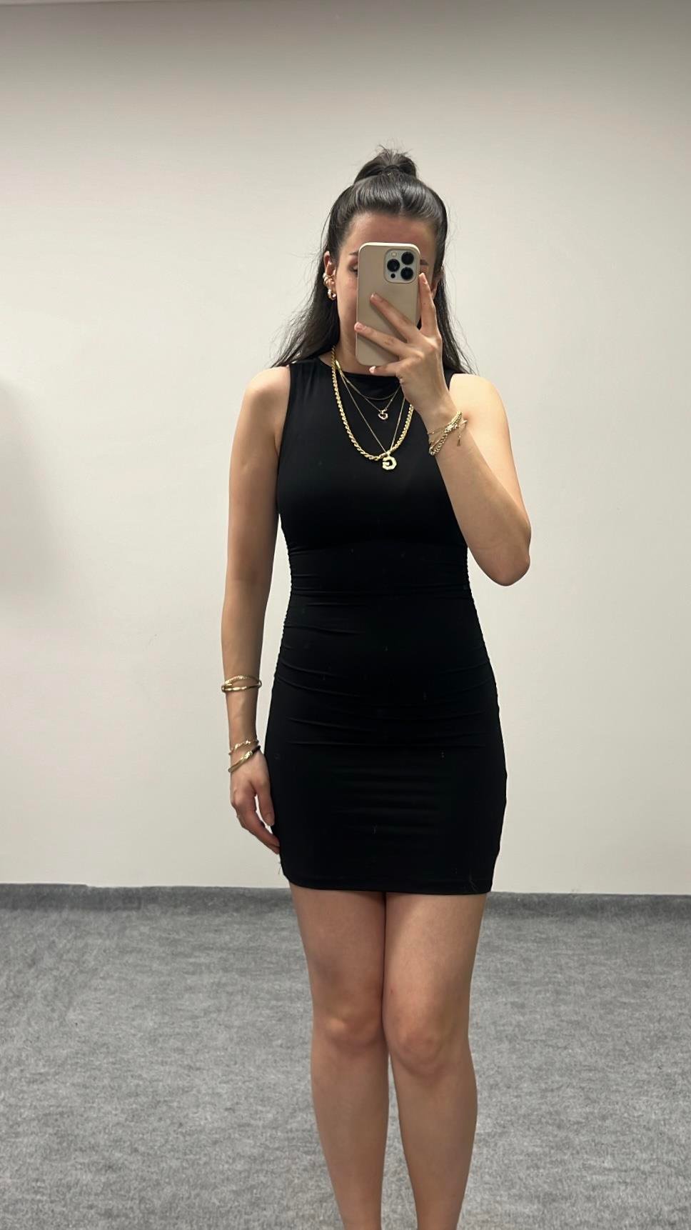 SİYAH SOFT TOUCH DRAPE DETAY ELBİSE