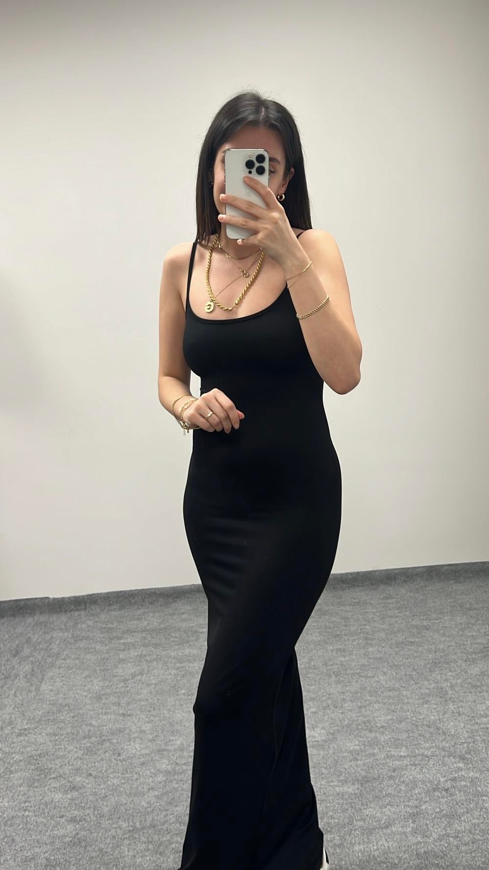 SİYAH SOFT TOUCH MAXİ ELBİSE