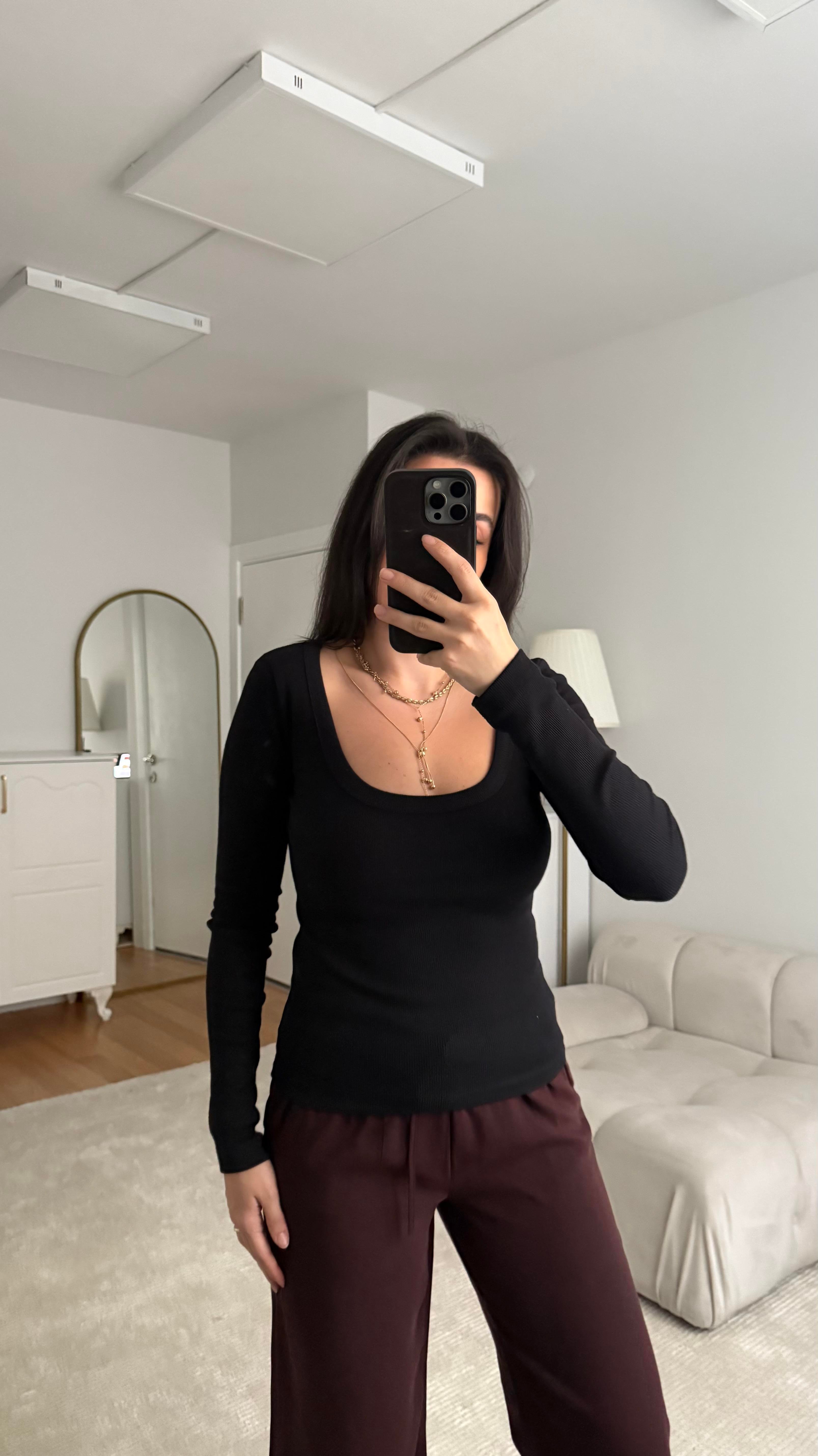 Siyah U Yaka Basic Uzun Kollu Badi