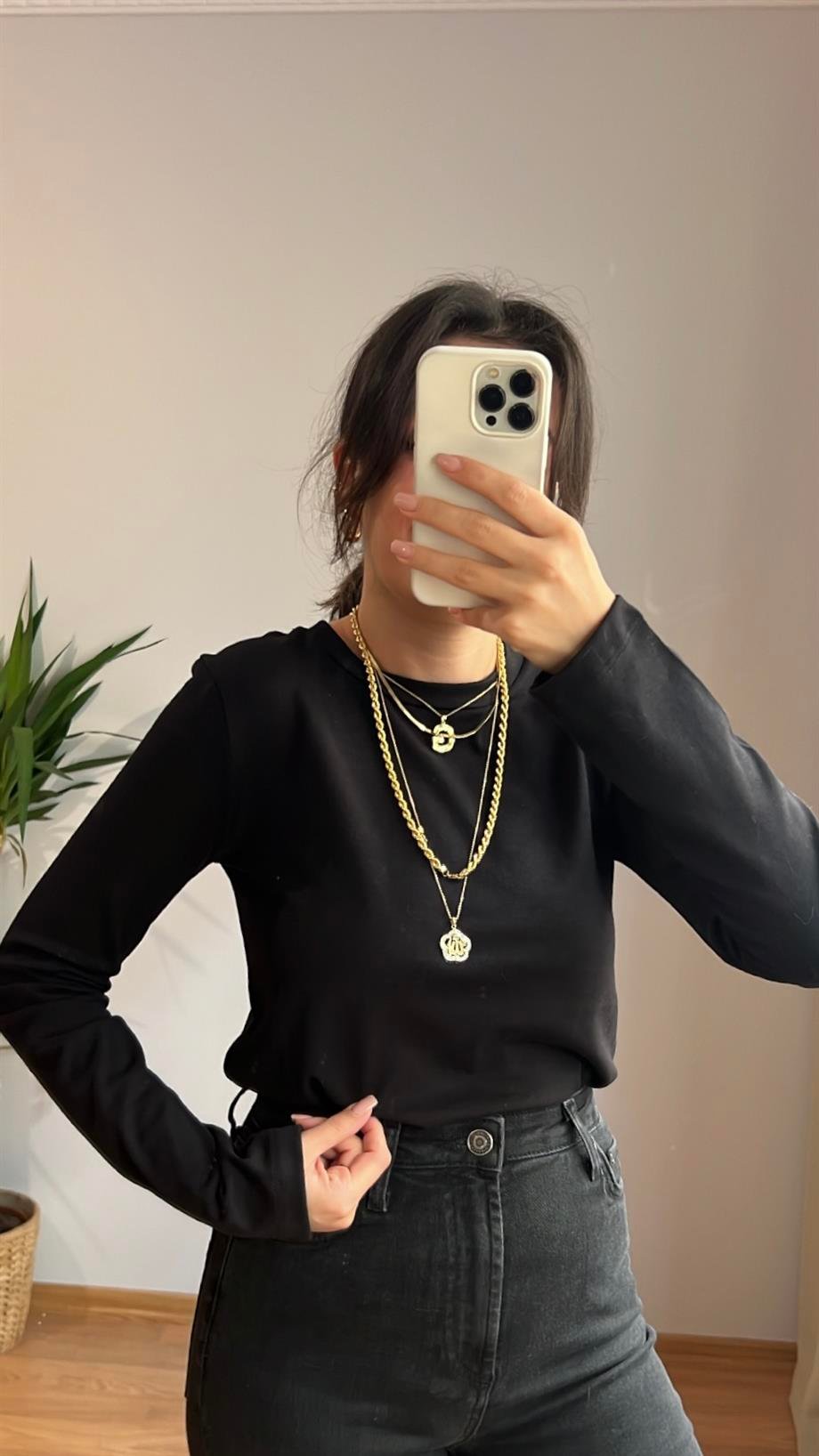 Siyah Uzun Kollu Kışlık Basıc Tişört