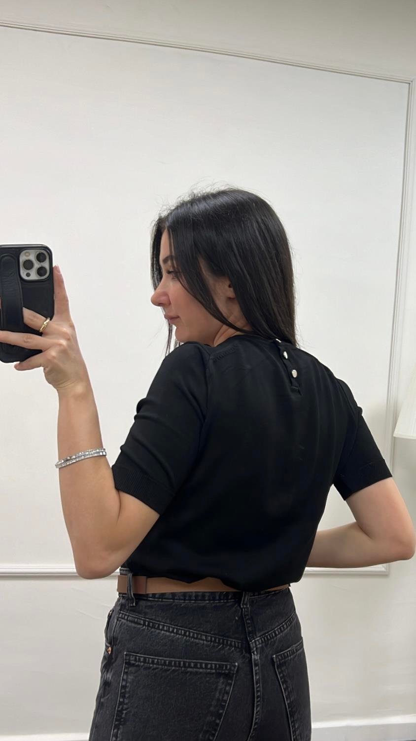 Siyah Viskon Örme Triko Bluz