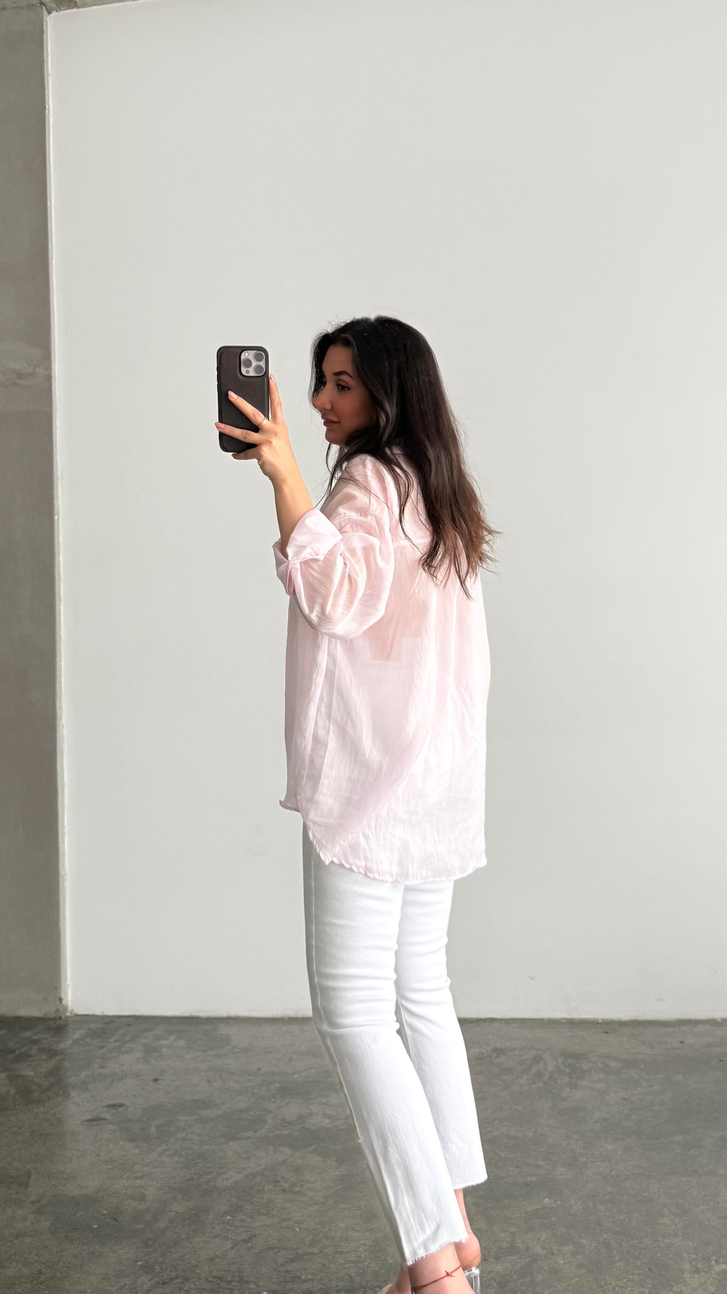 Soft Pembe Transparan Oversize Gömlek