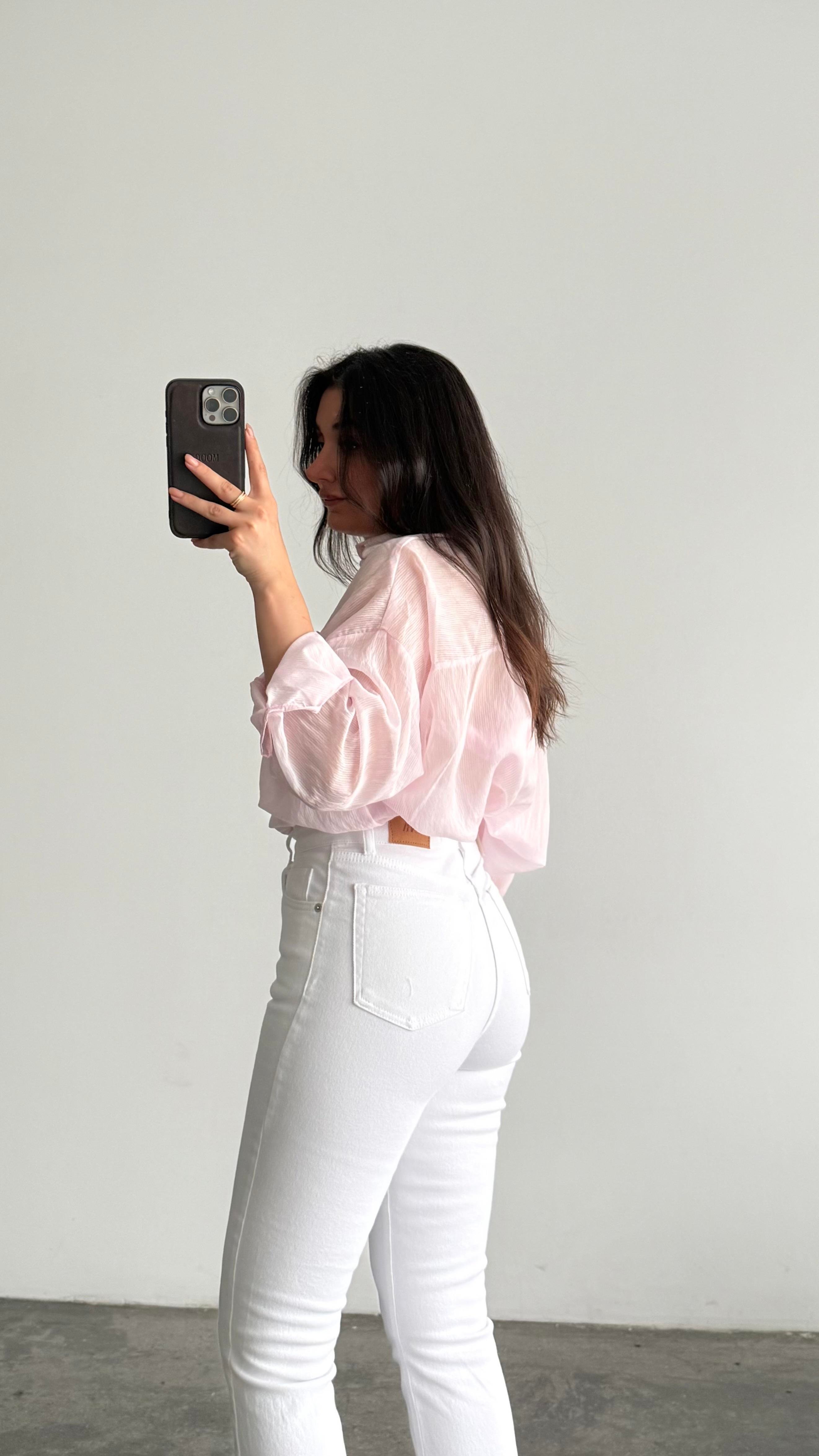 Soft Pembe Transparan Oversize Gömlek