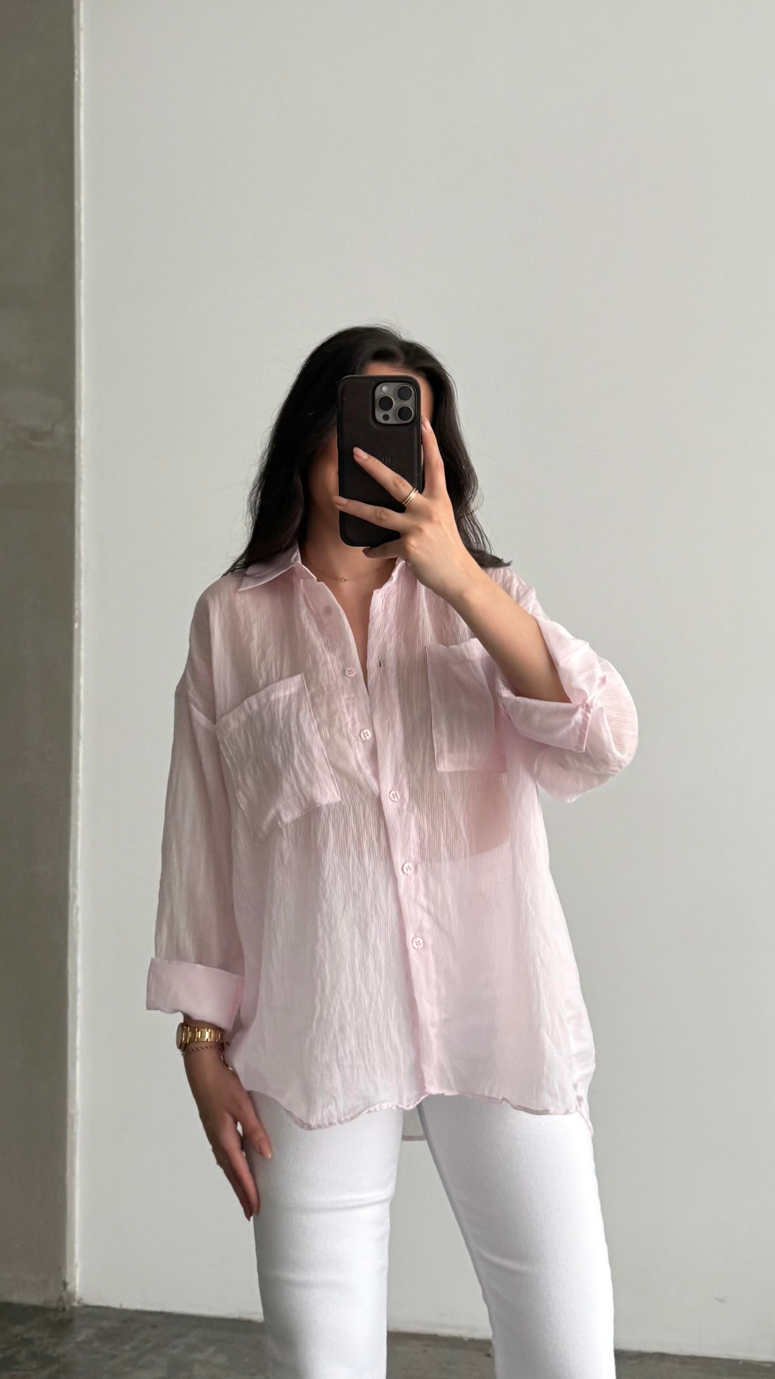 Soft Pembe Transparan Oversize Gömlek