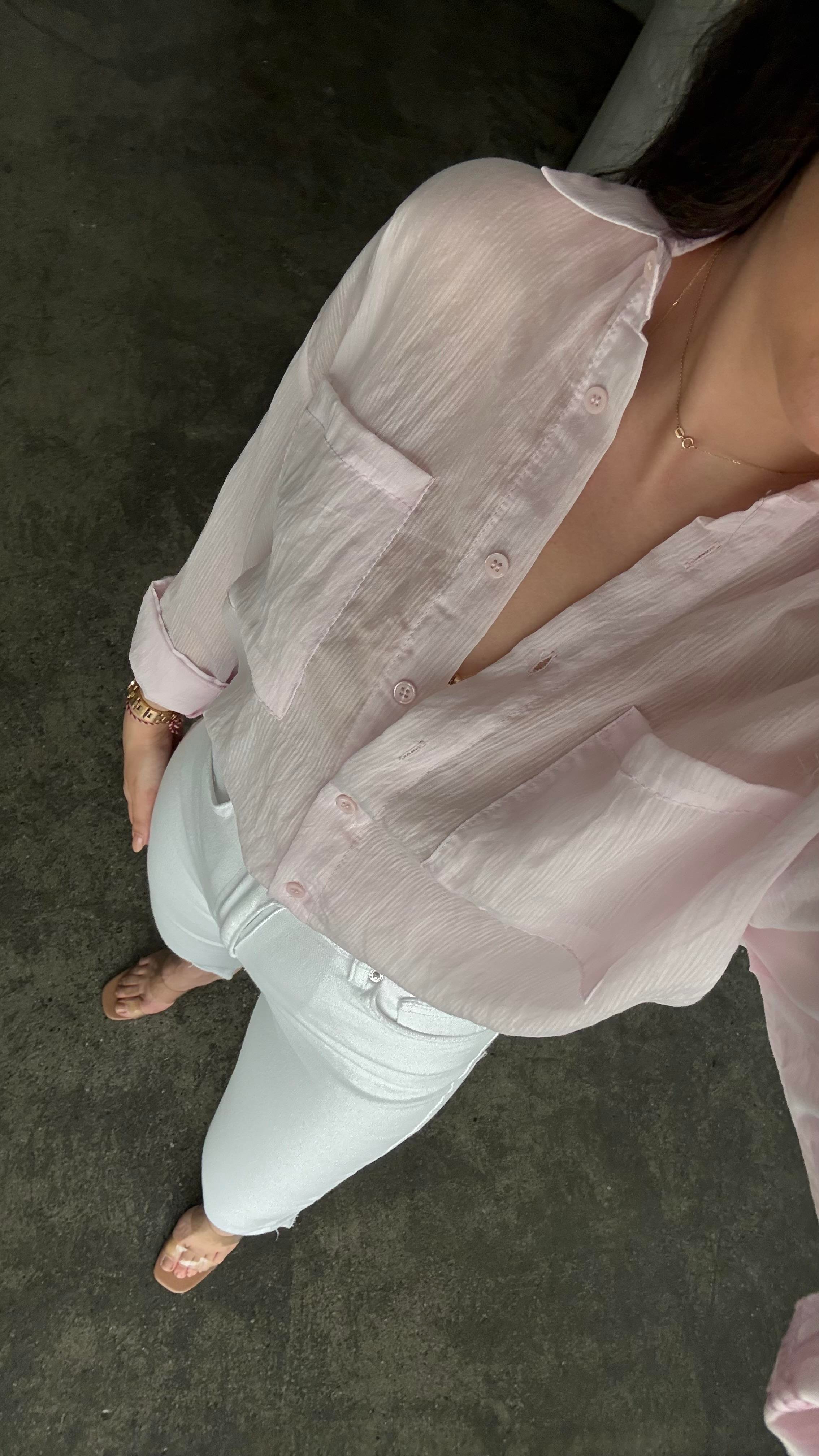 Soft Pembe Transparan Oversize Gömlek