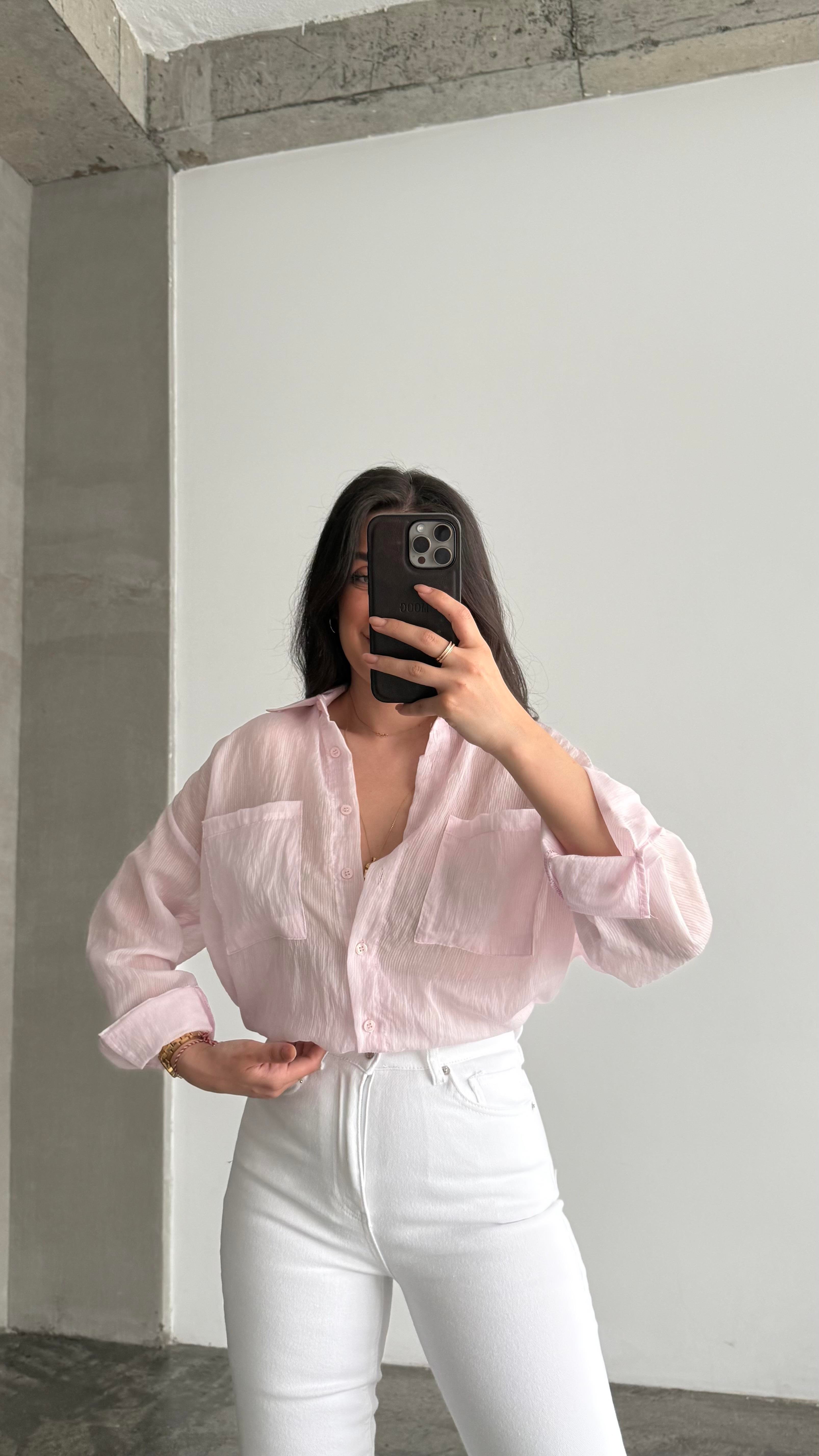 Soft Pembe Transparan Oversize Gömlek