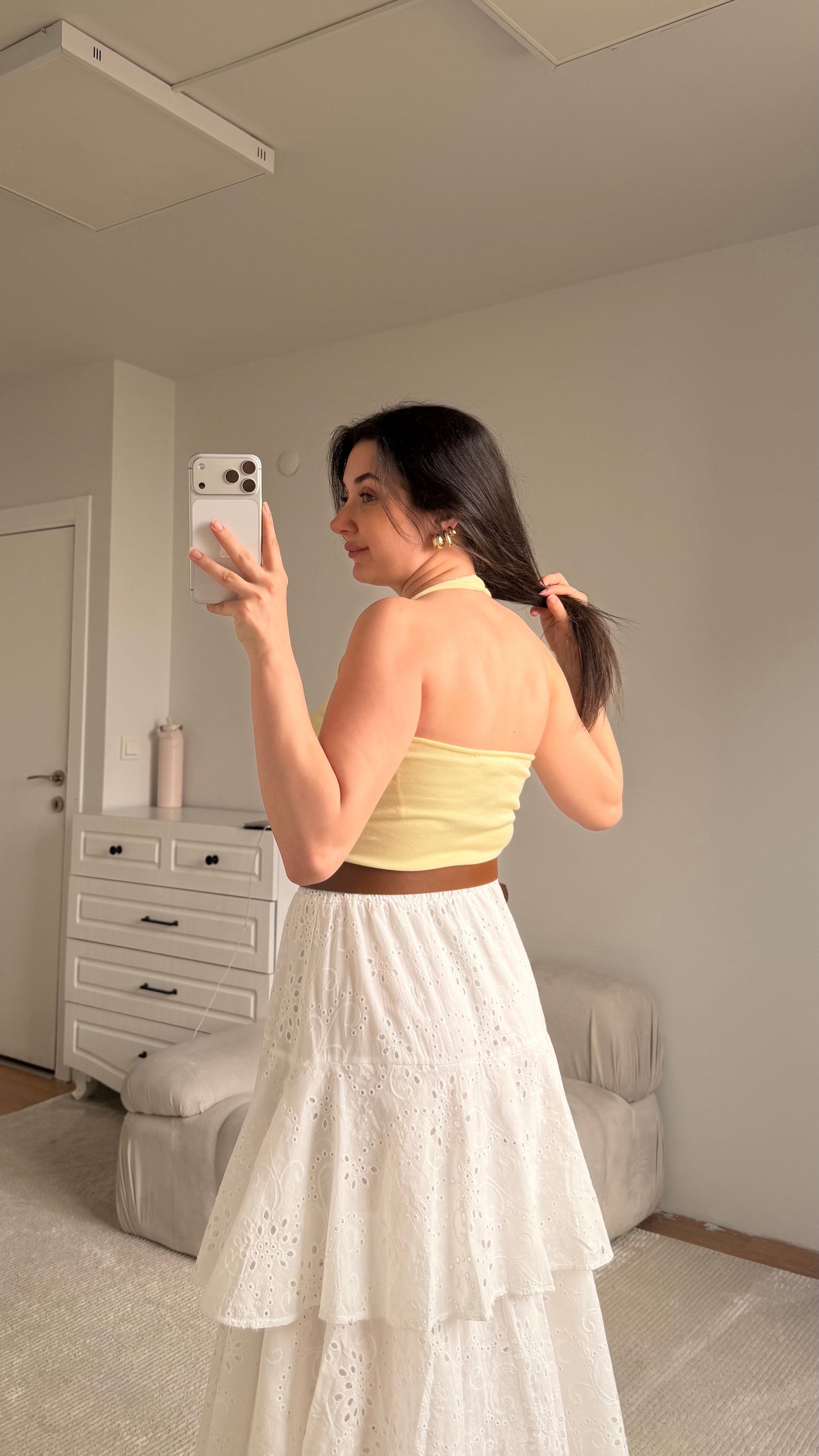 Soft Sarı Halter Yaka Bluz