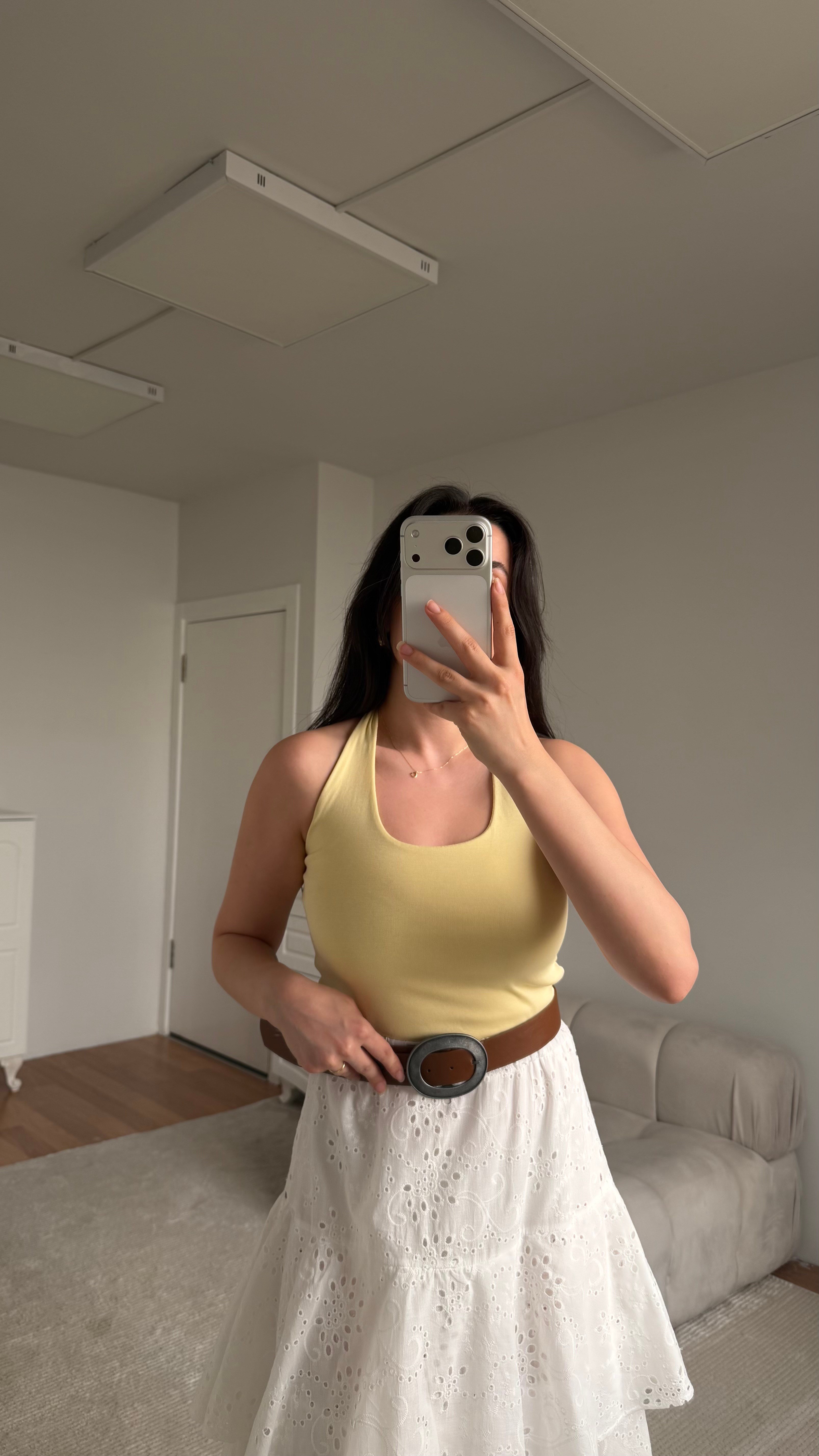 Soft Sarı Halter Yaka Bluz