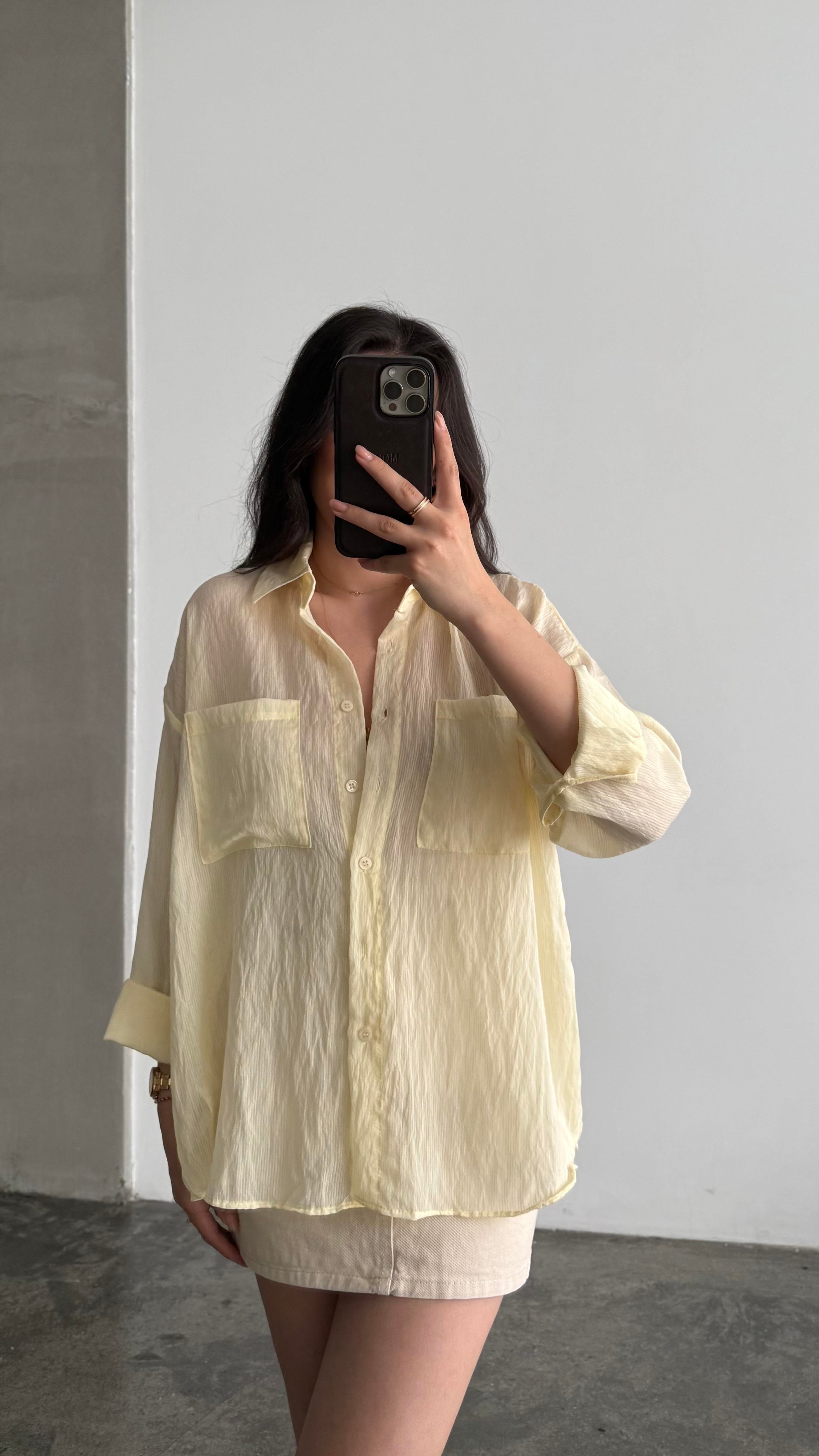 Soft Sarı Transparan Oversize Gömlek