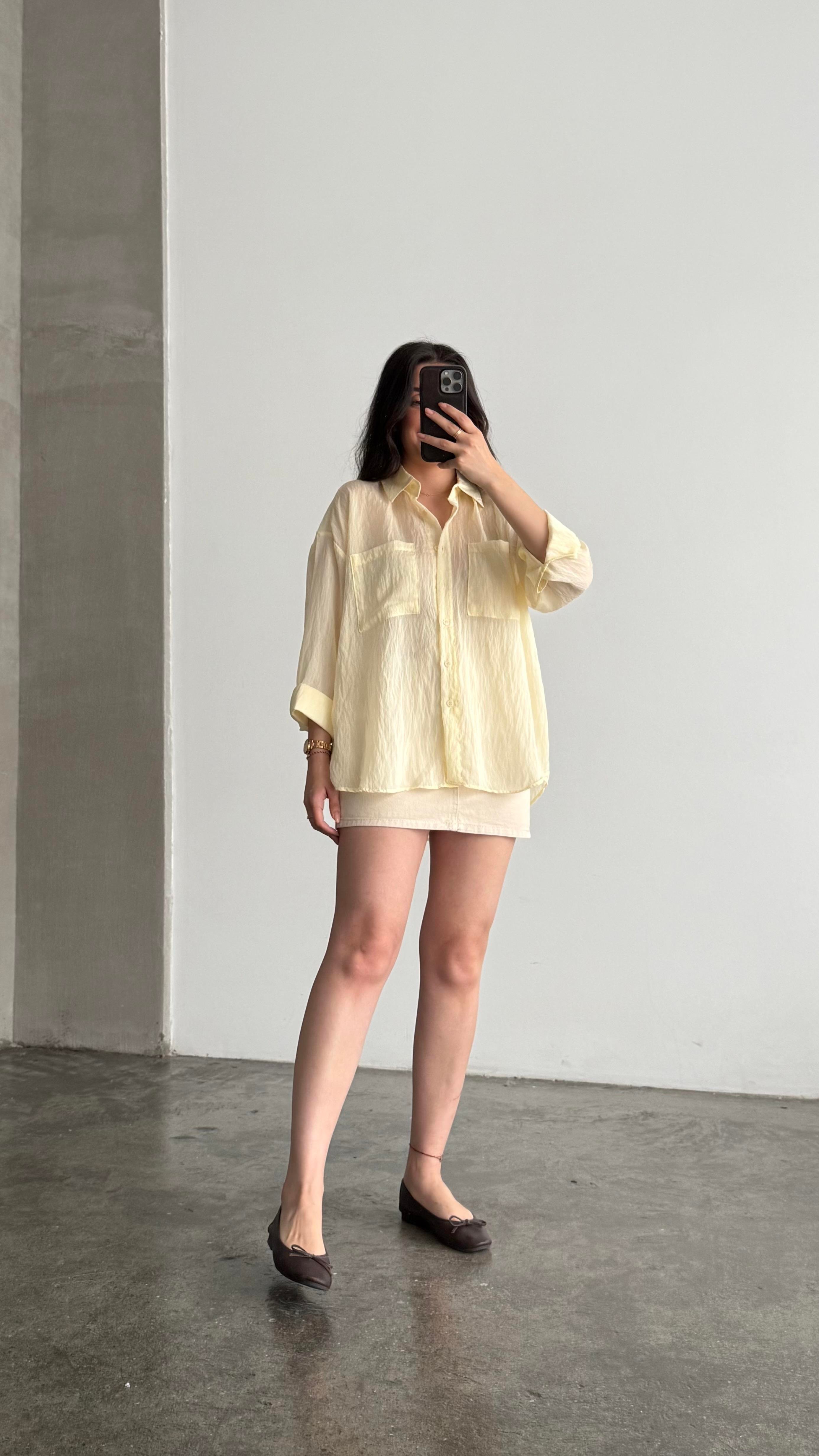 Soft Sarı Transparan Oversize Gömlek