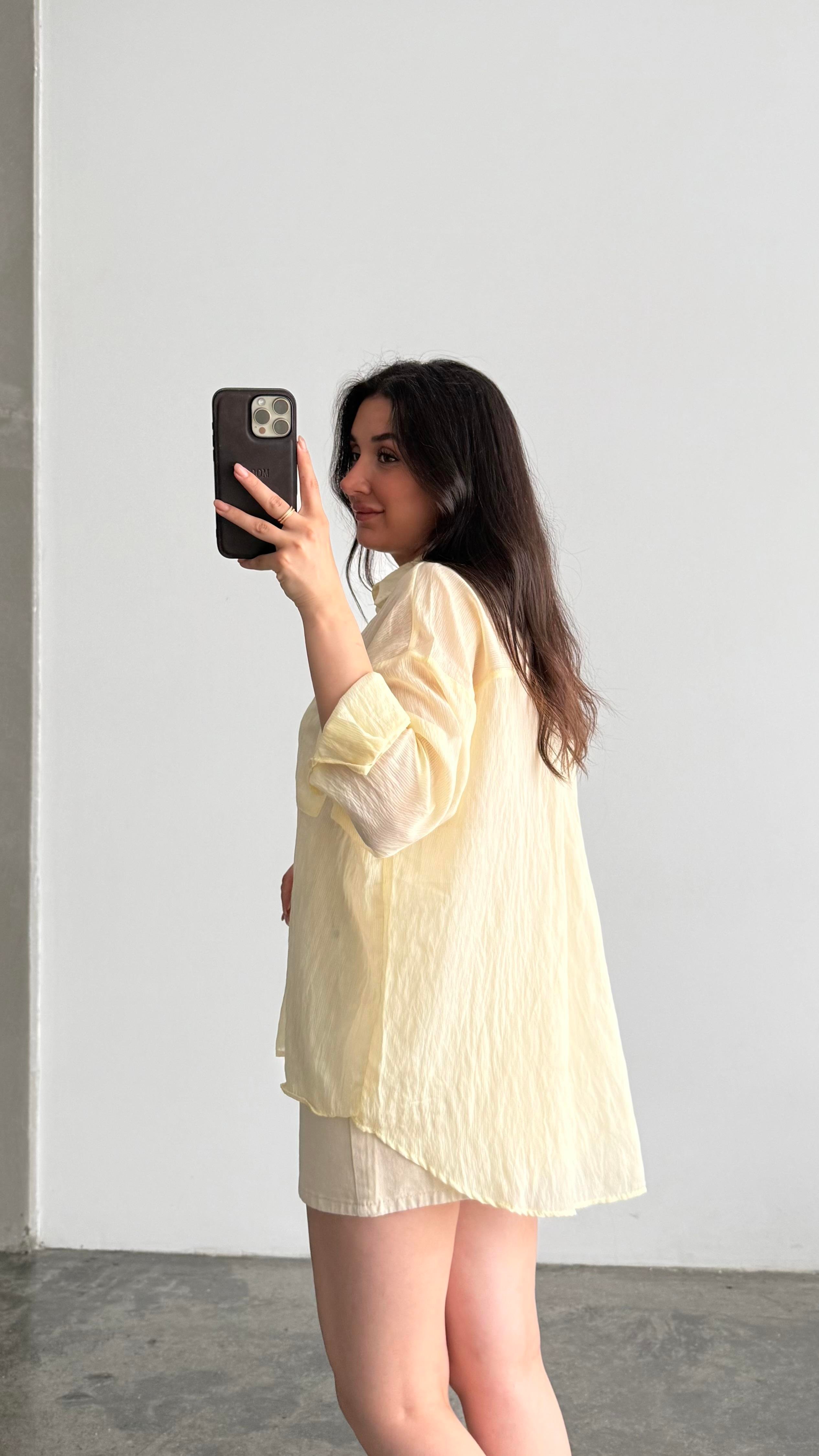 Soft Sarı Transparan Oversize Gömlek