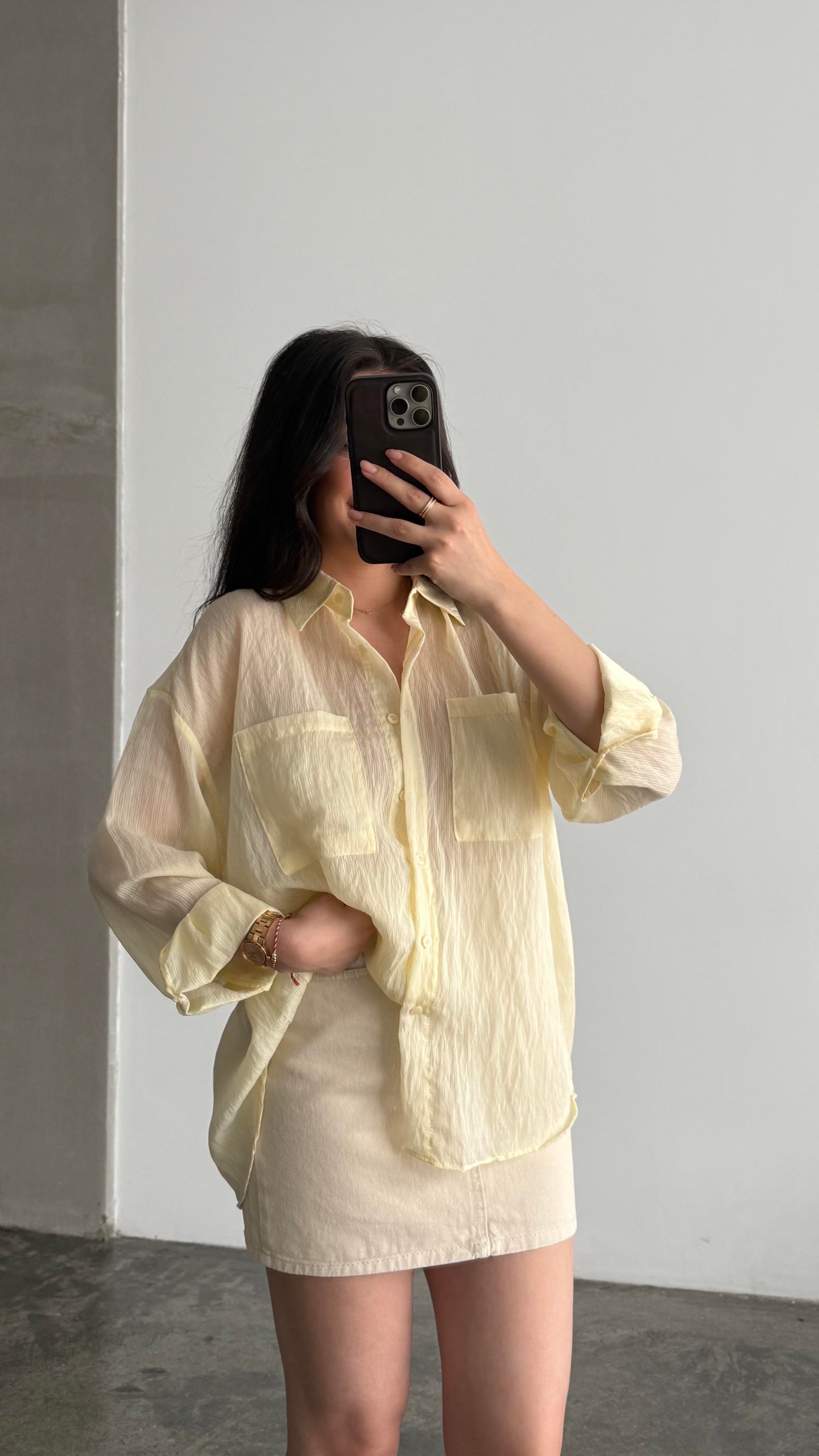 Soft Sarı Transparan Oversize Gömlek