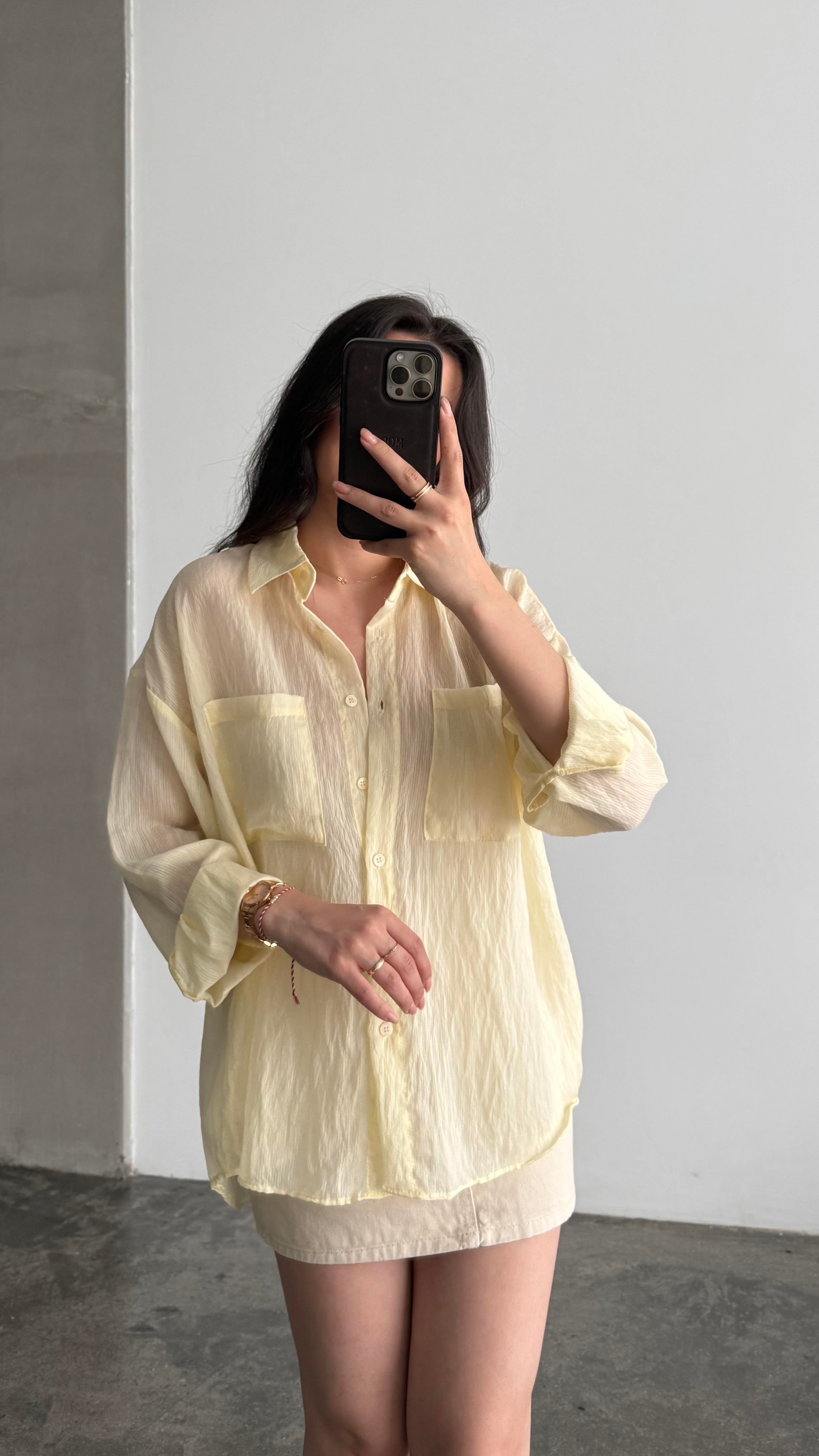 Soft Sarı Transparan Oversize Gömlek