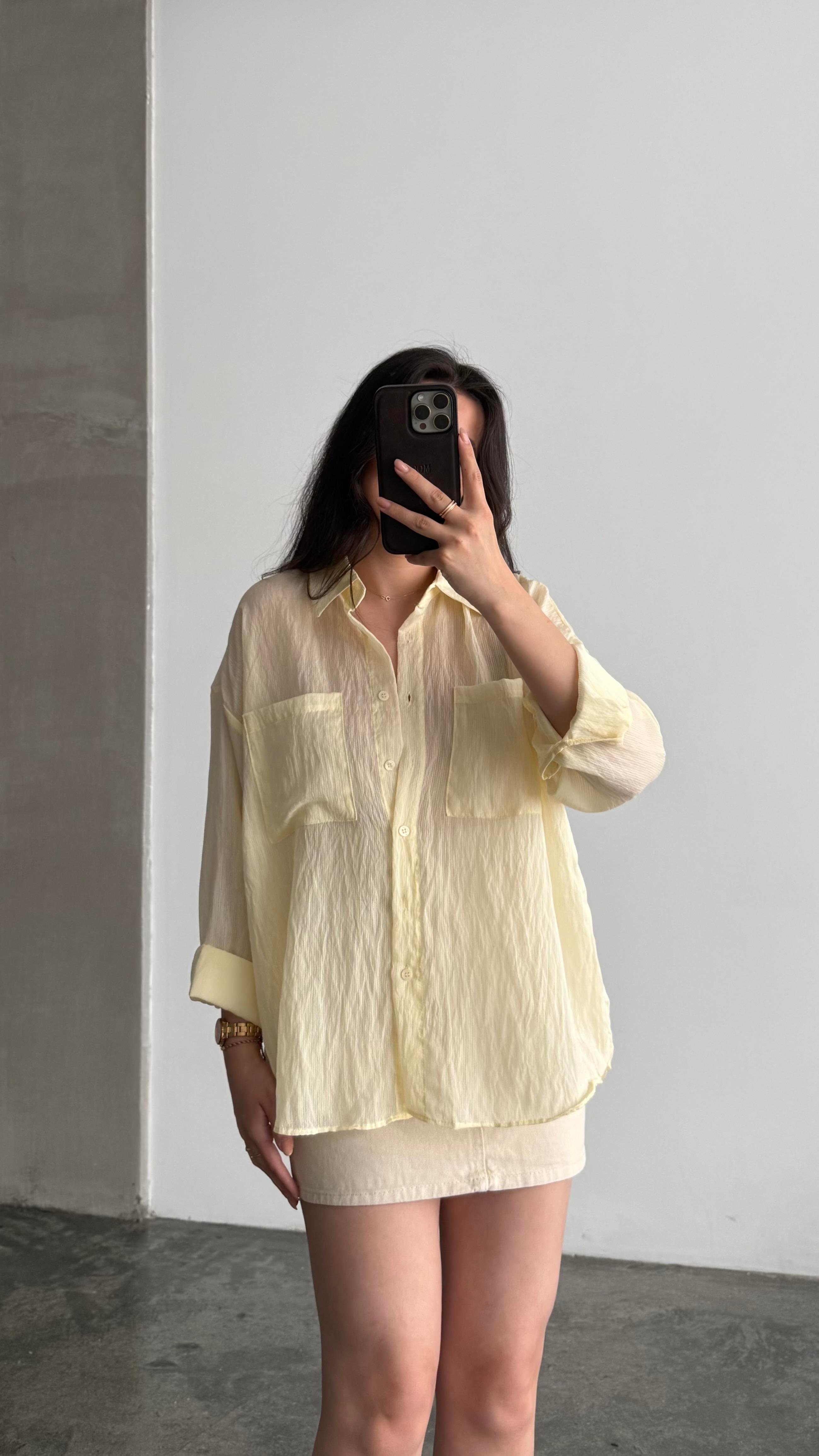 Soft Sarı Transparan Oversize Gömlek