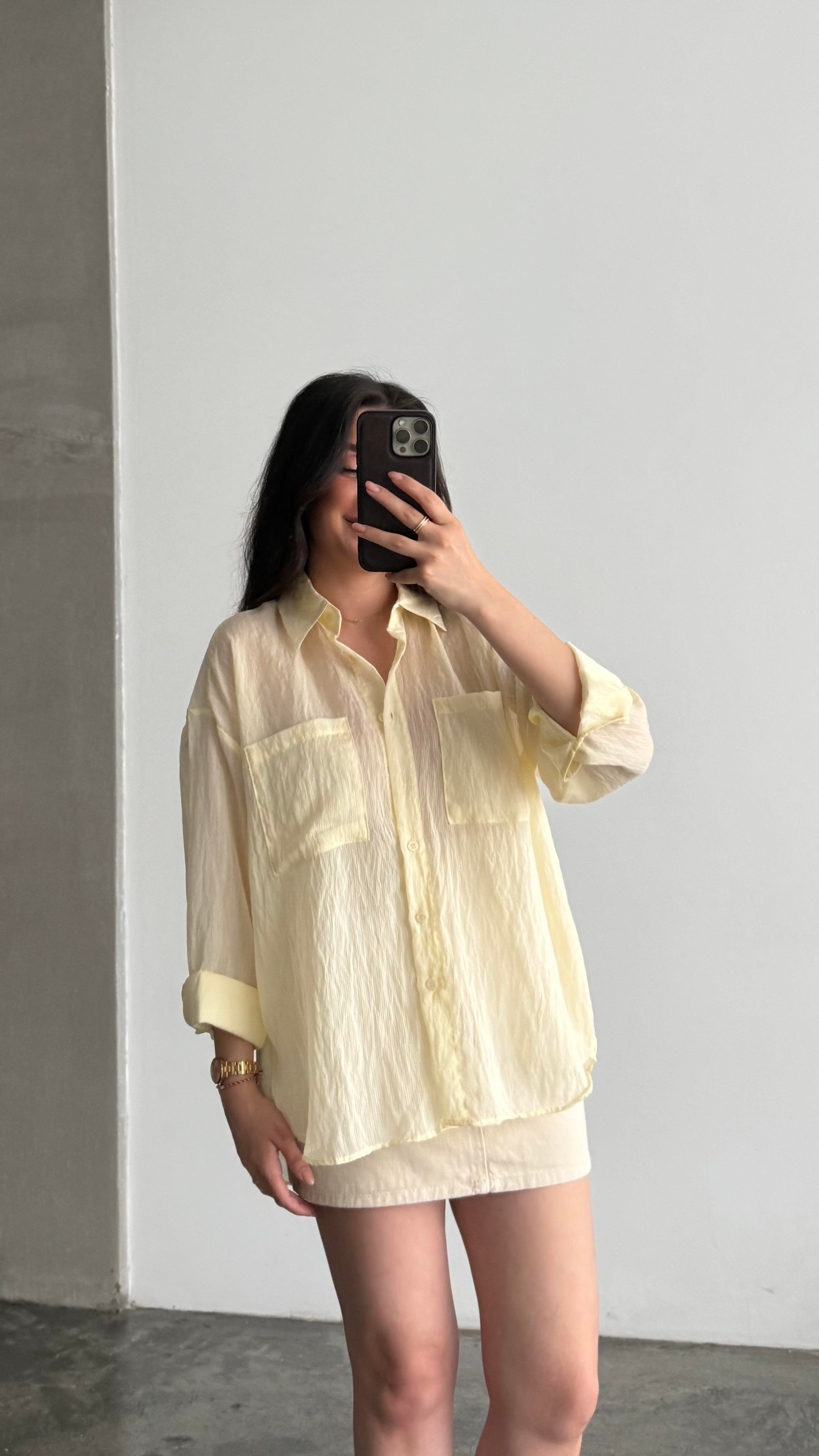 Soft Sarı Transparan Oversize Gömlek