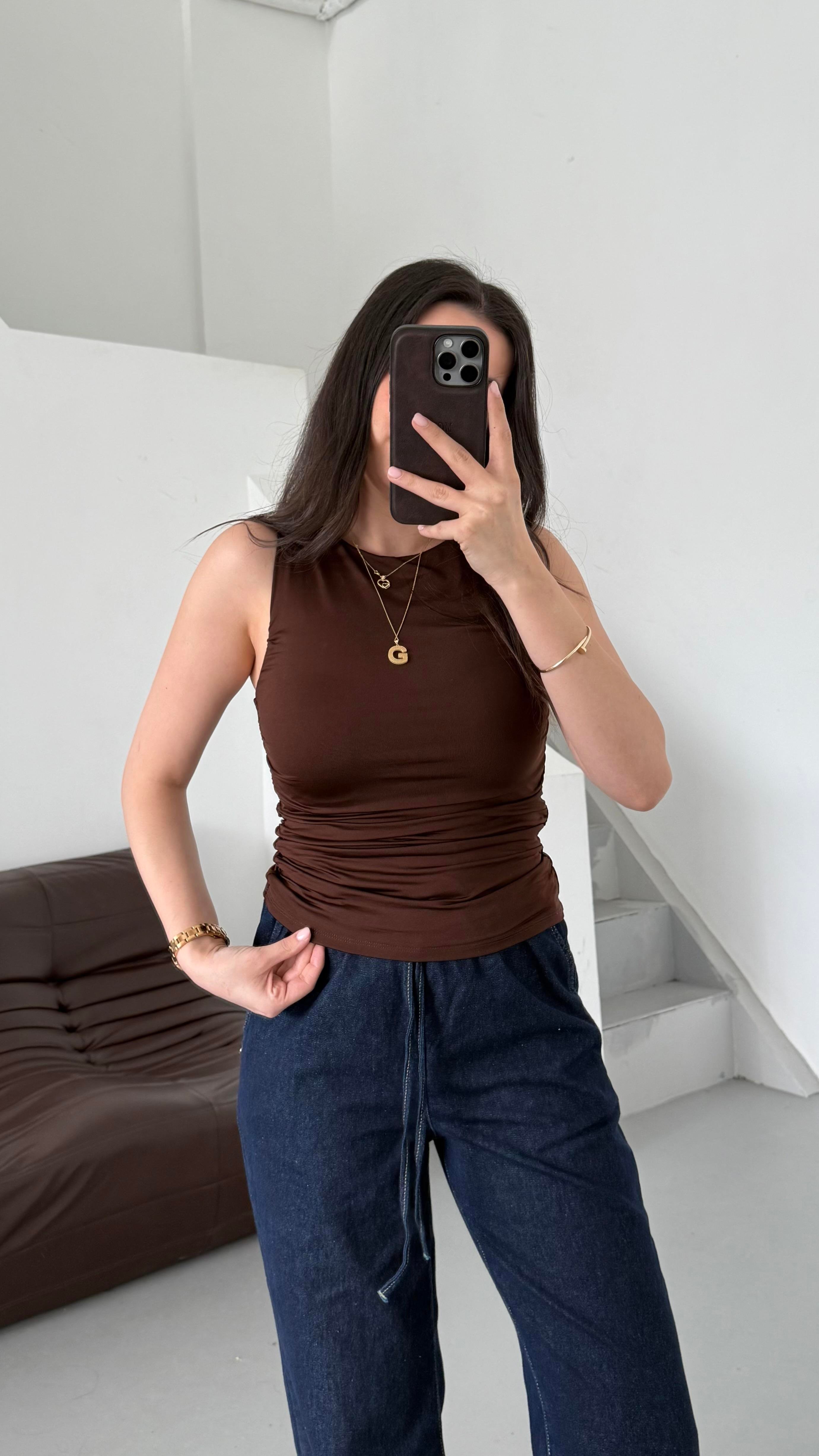 Star Acı Kahve Drapeli Bluz