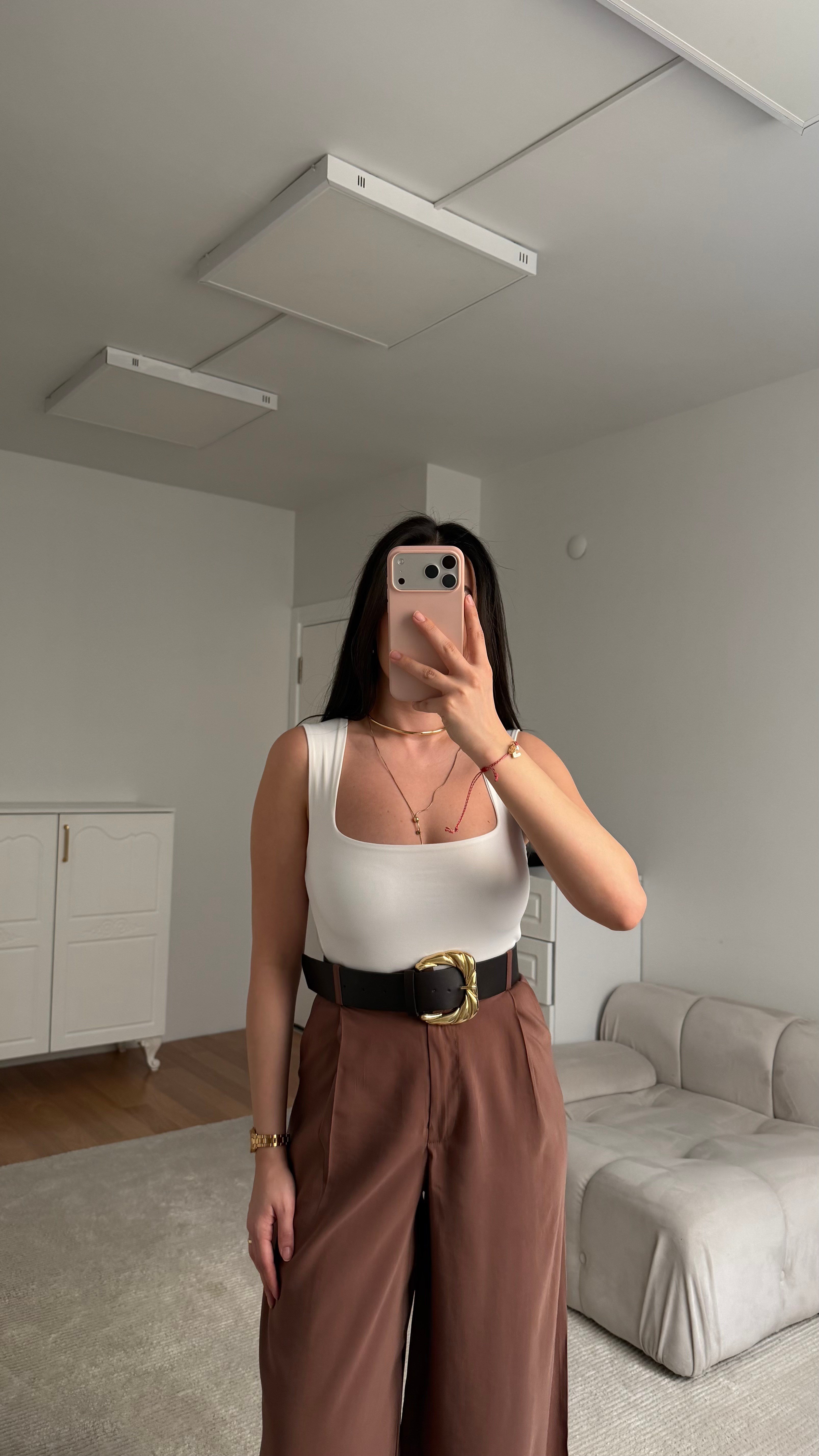 Star Beyaz Kare Yaka Bodysuit