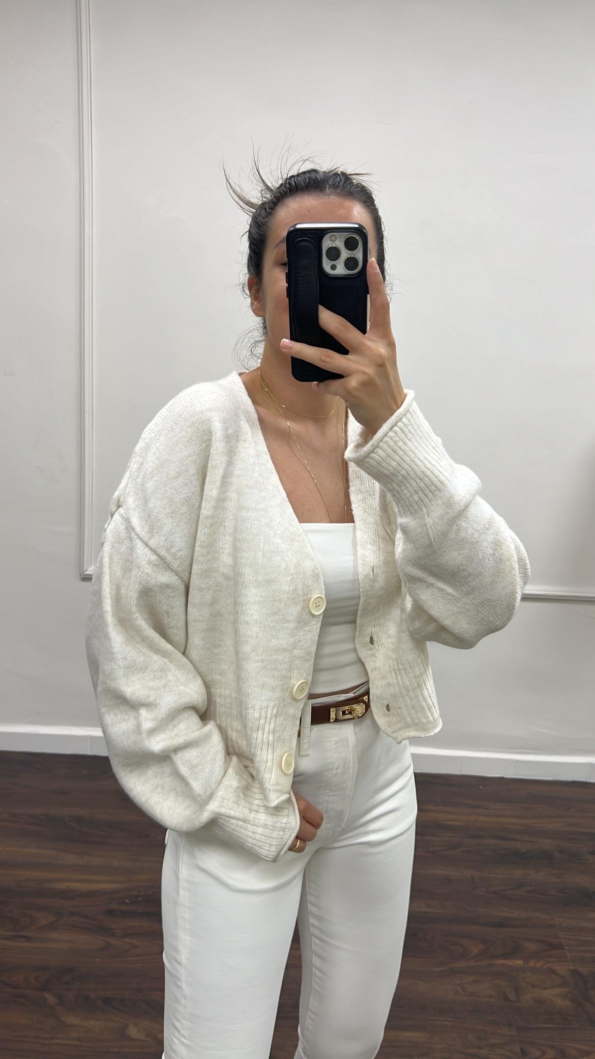 Star Ekru V Yaka Hırka