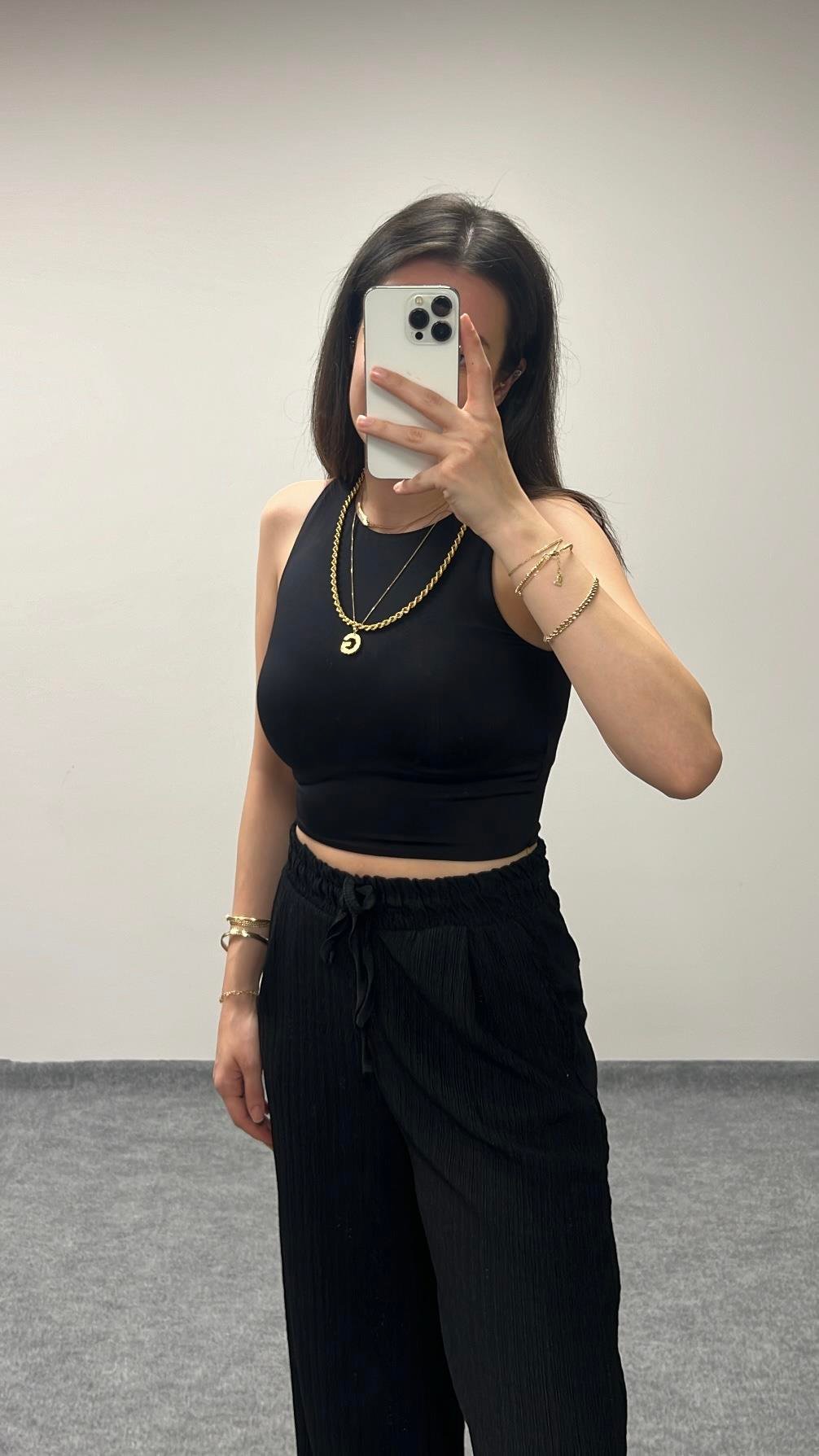 Star Halter Yaka Çift Katlı Crop