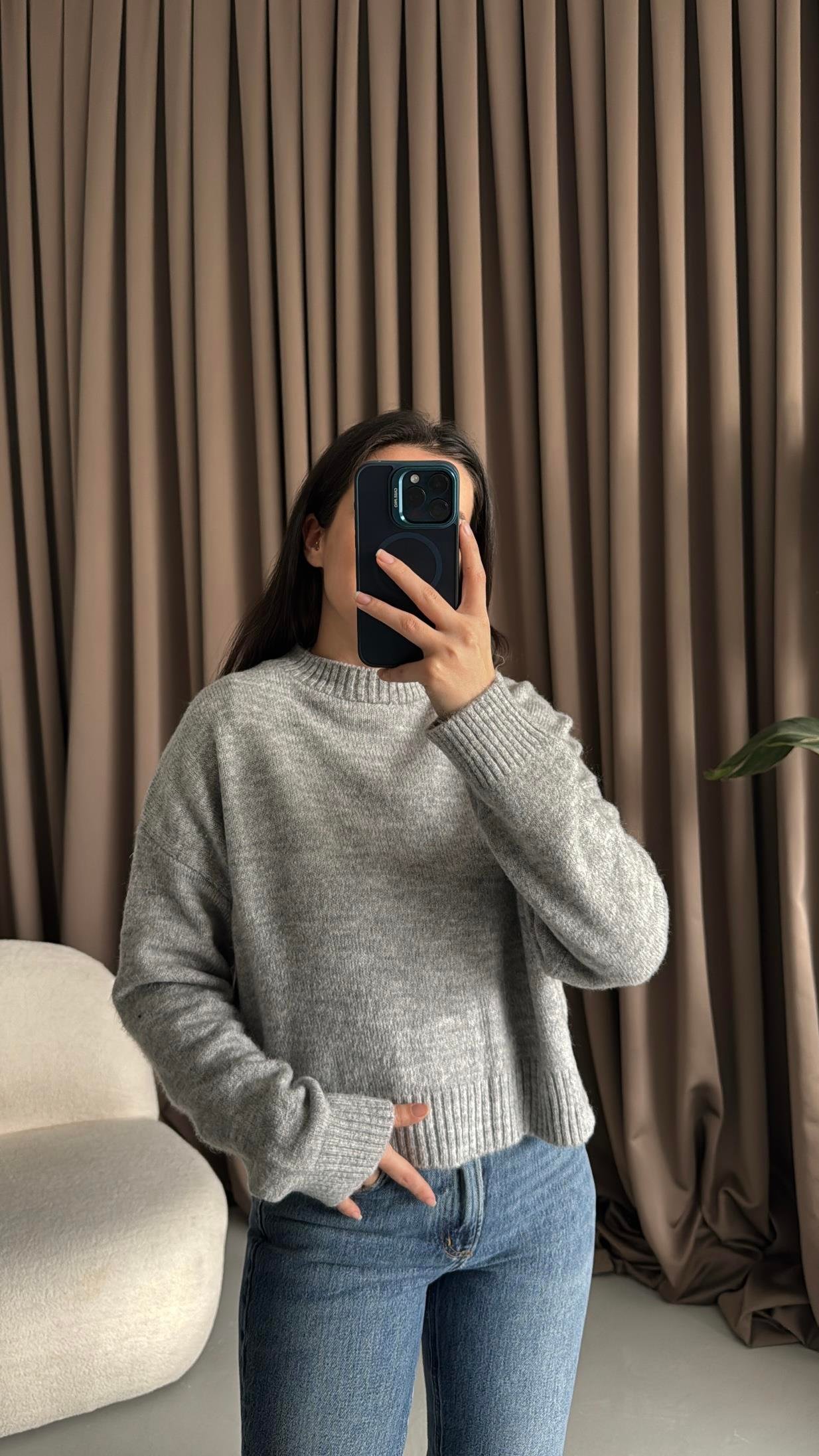 Star Koyu Antrasit İnce Örme Kazak