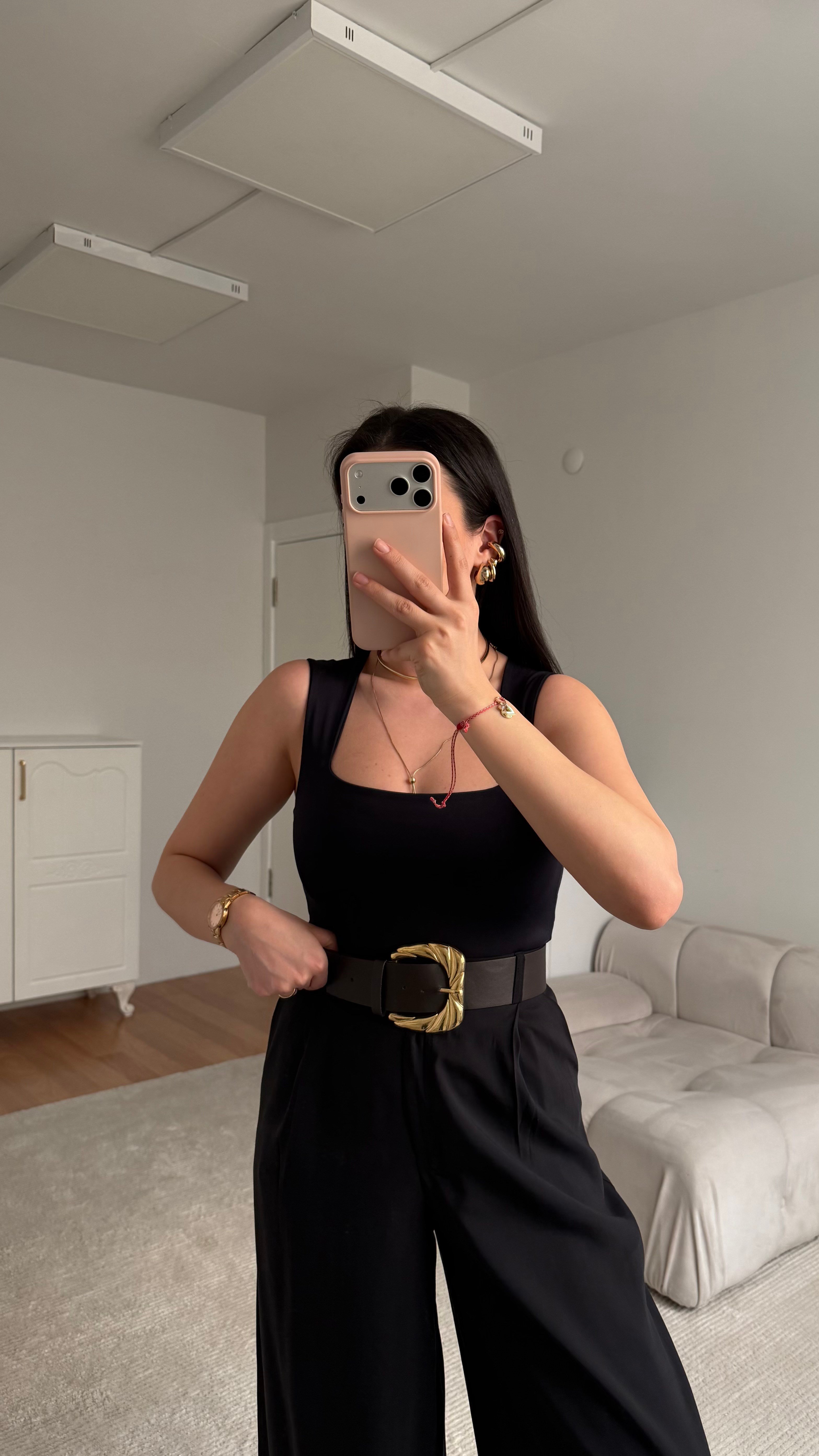 Star Siyah Kare Yaka Bodysuit