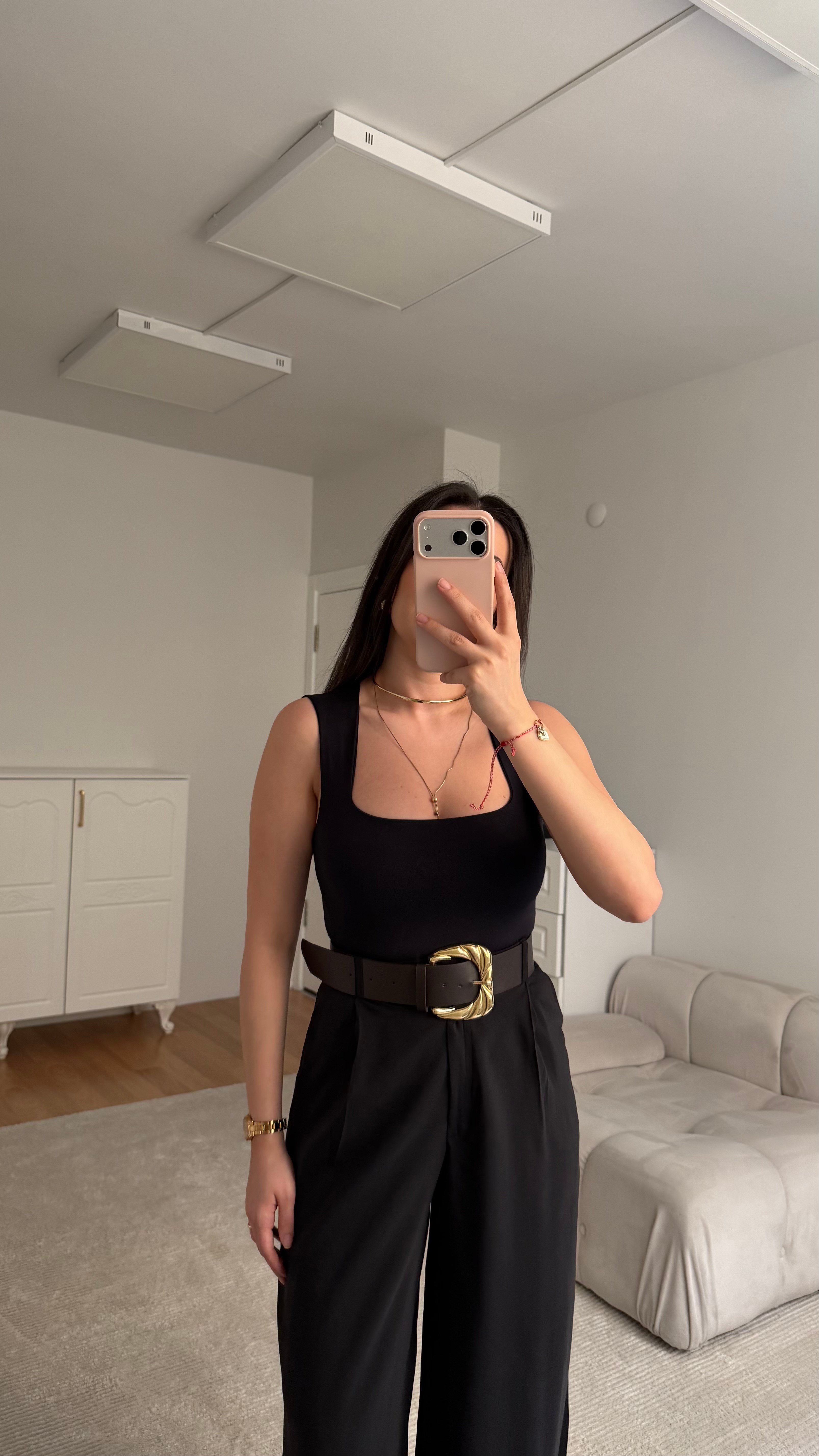 Star Siyah Kare Yaka Bodysuit