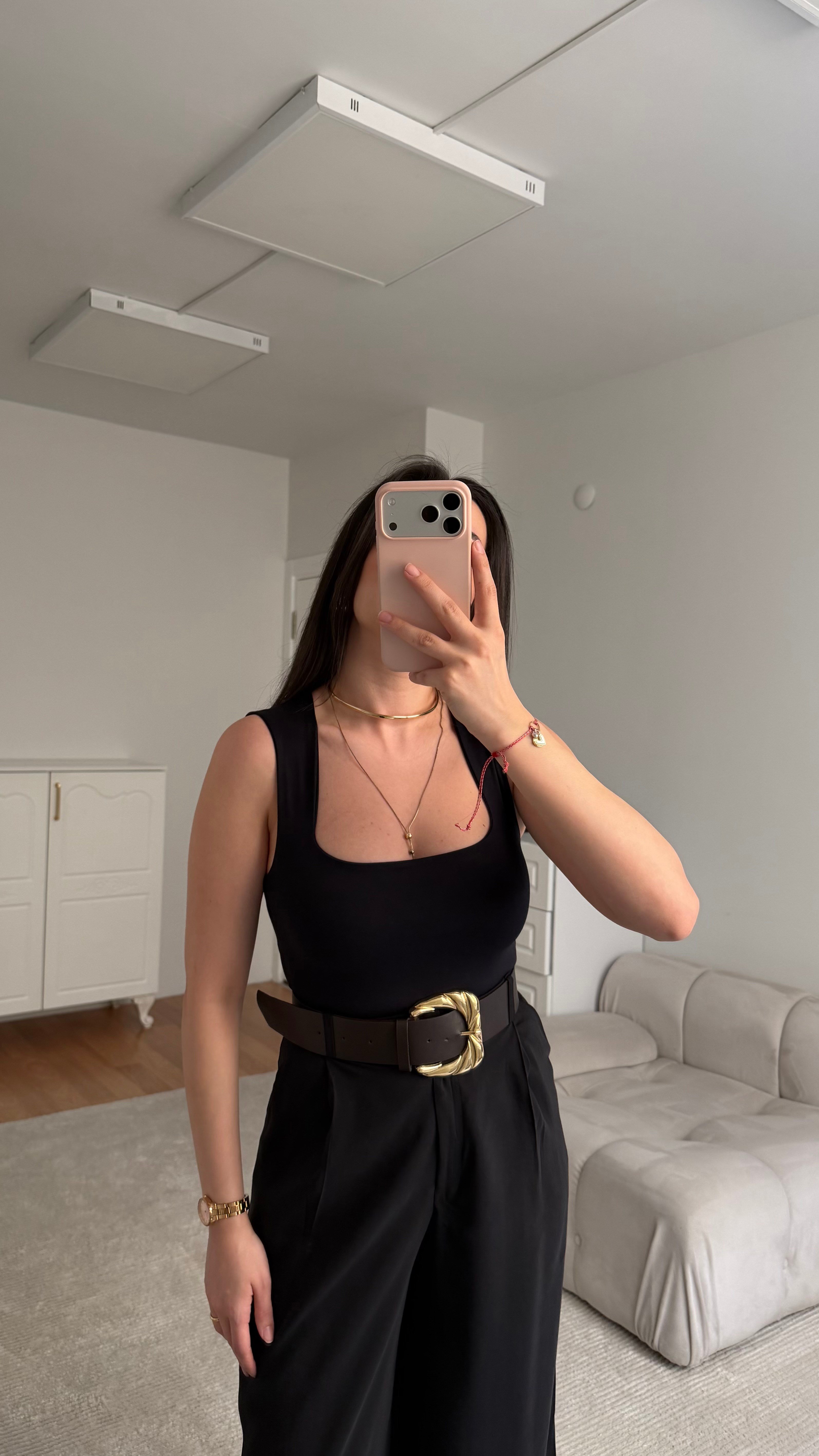 Star Siyah Kare Yaka Bodysuit