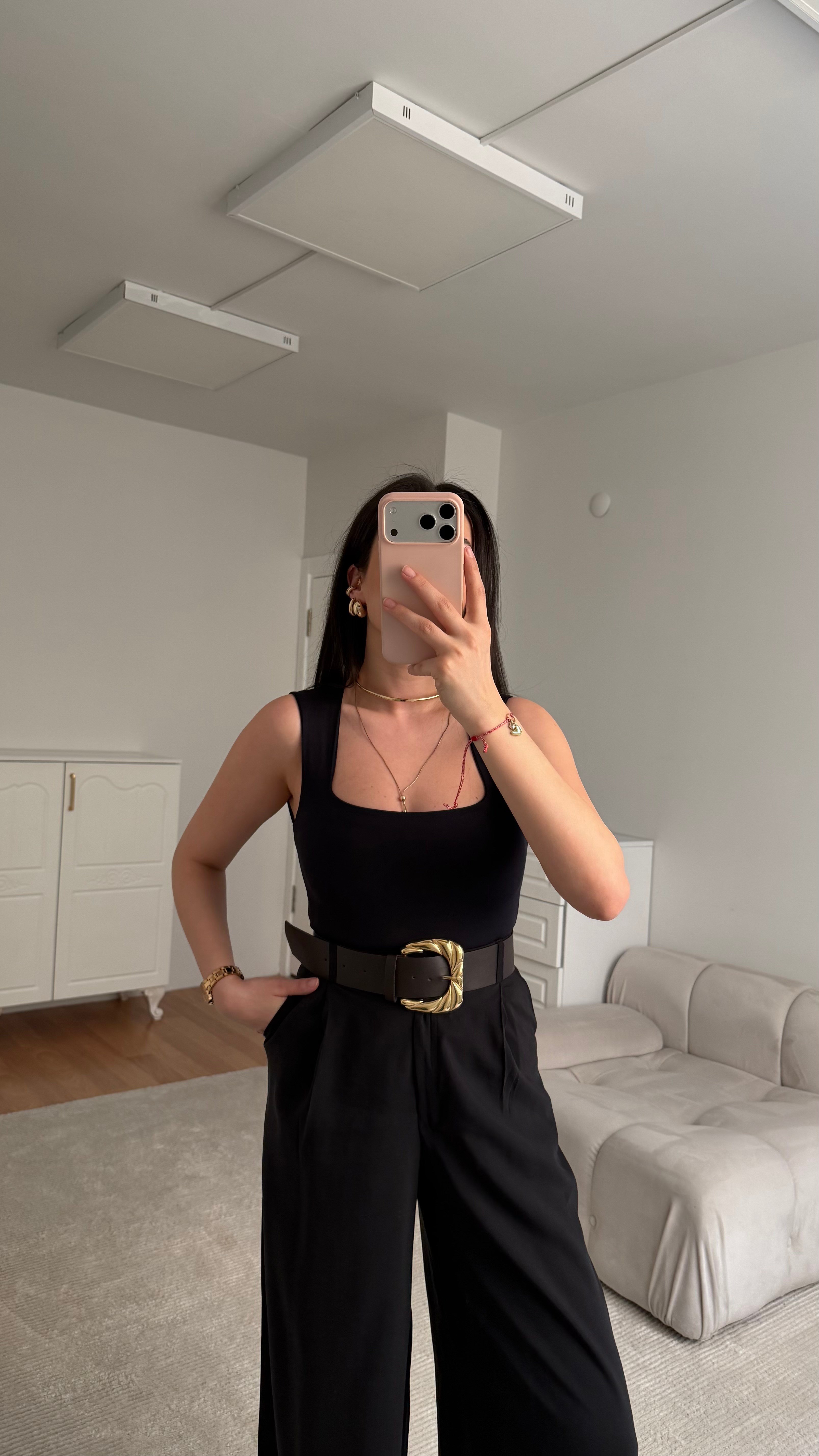 Star Siyah Kare Yaka Bodysuit