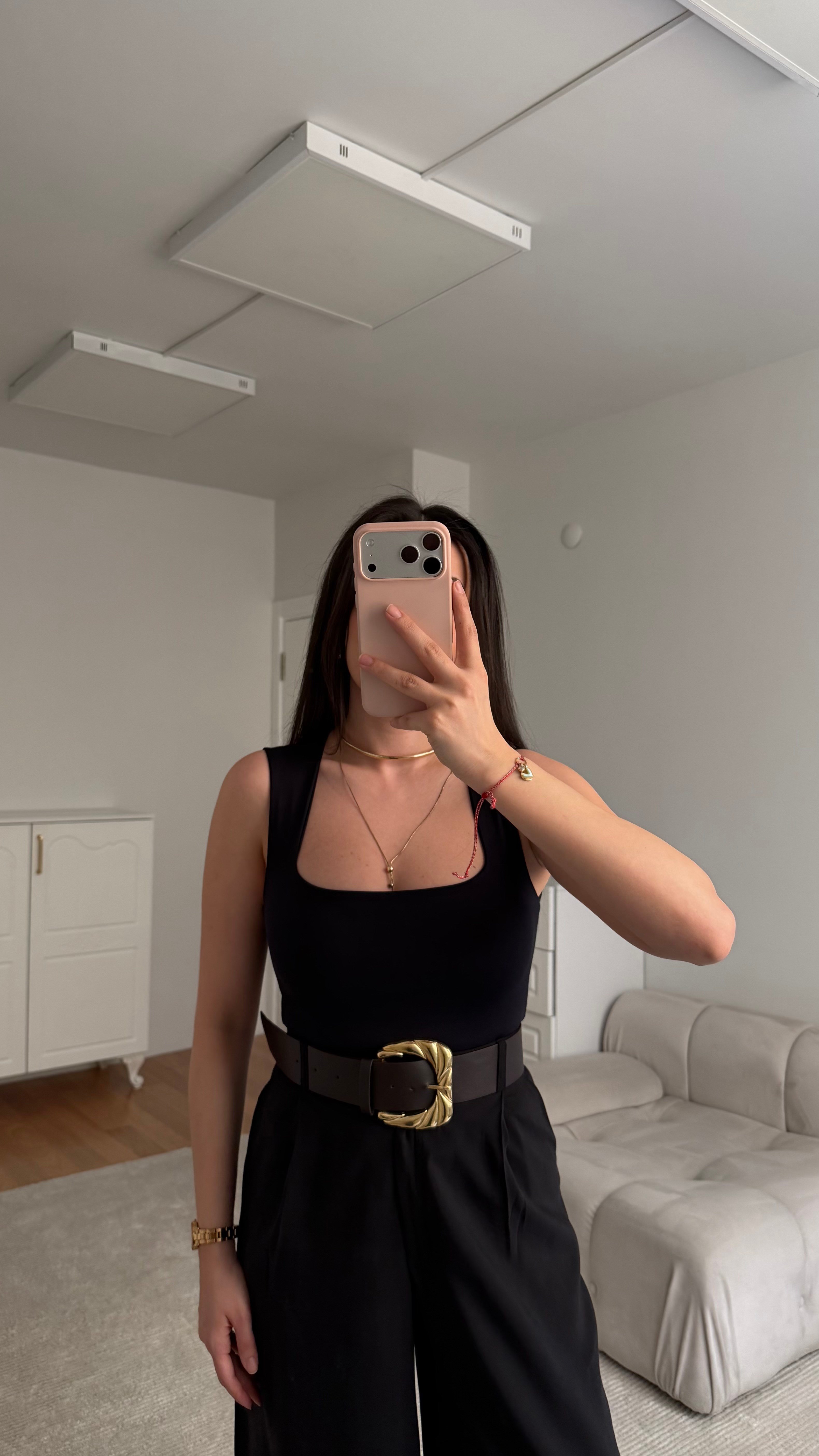 Star Siyah Kare Yaka Bodysuit