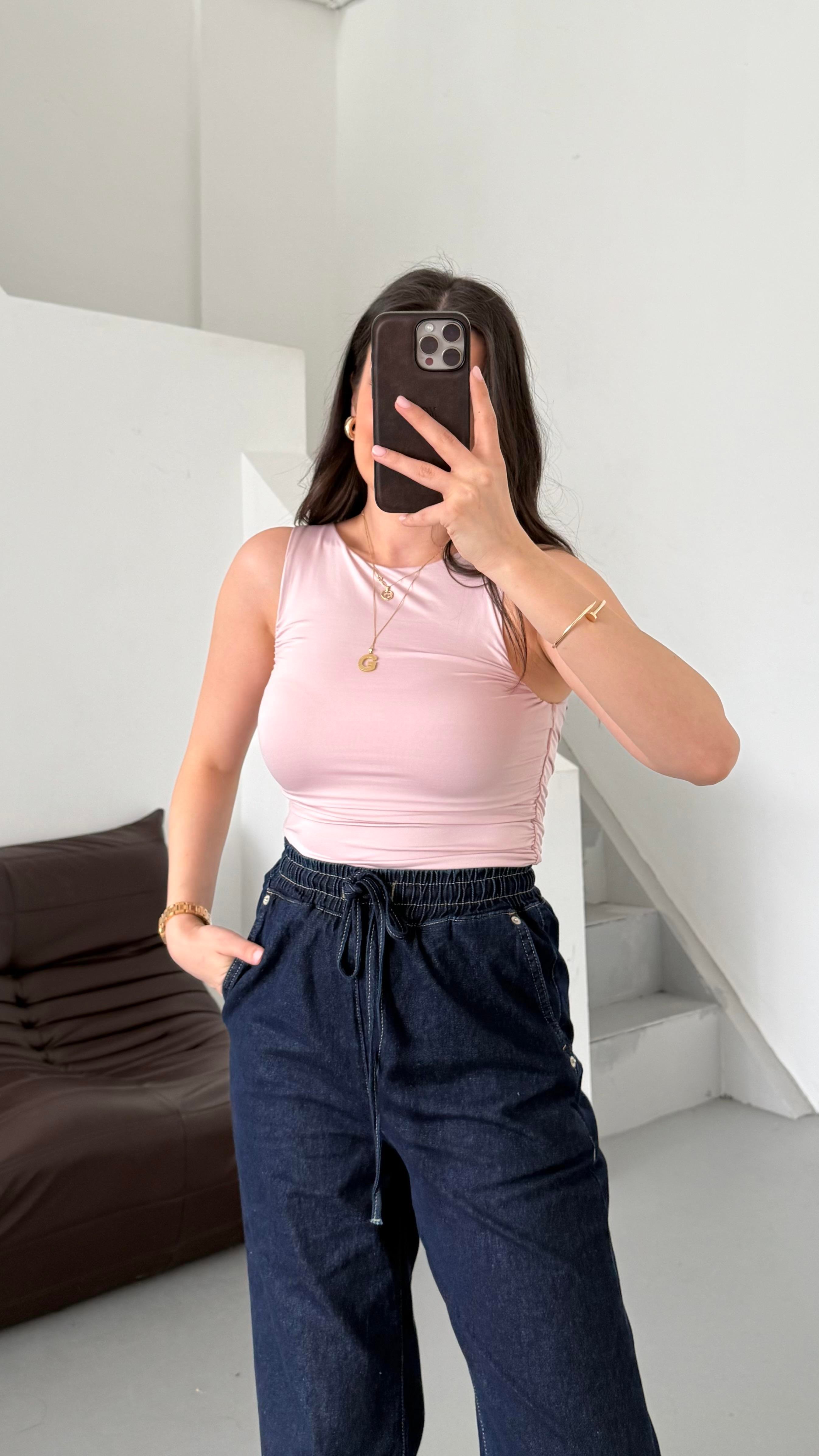 Star Soft Pembe Drapeli Bluz