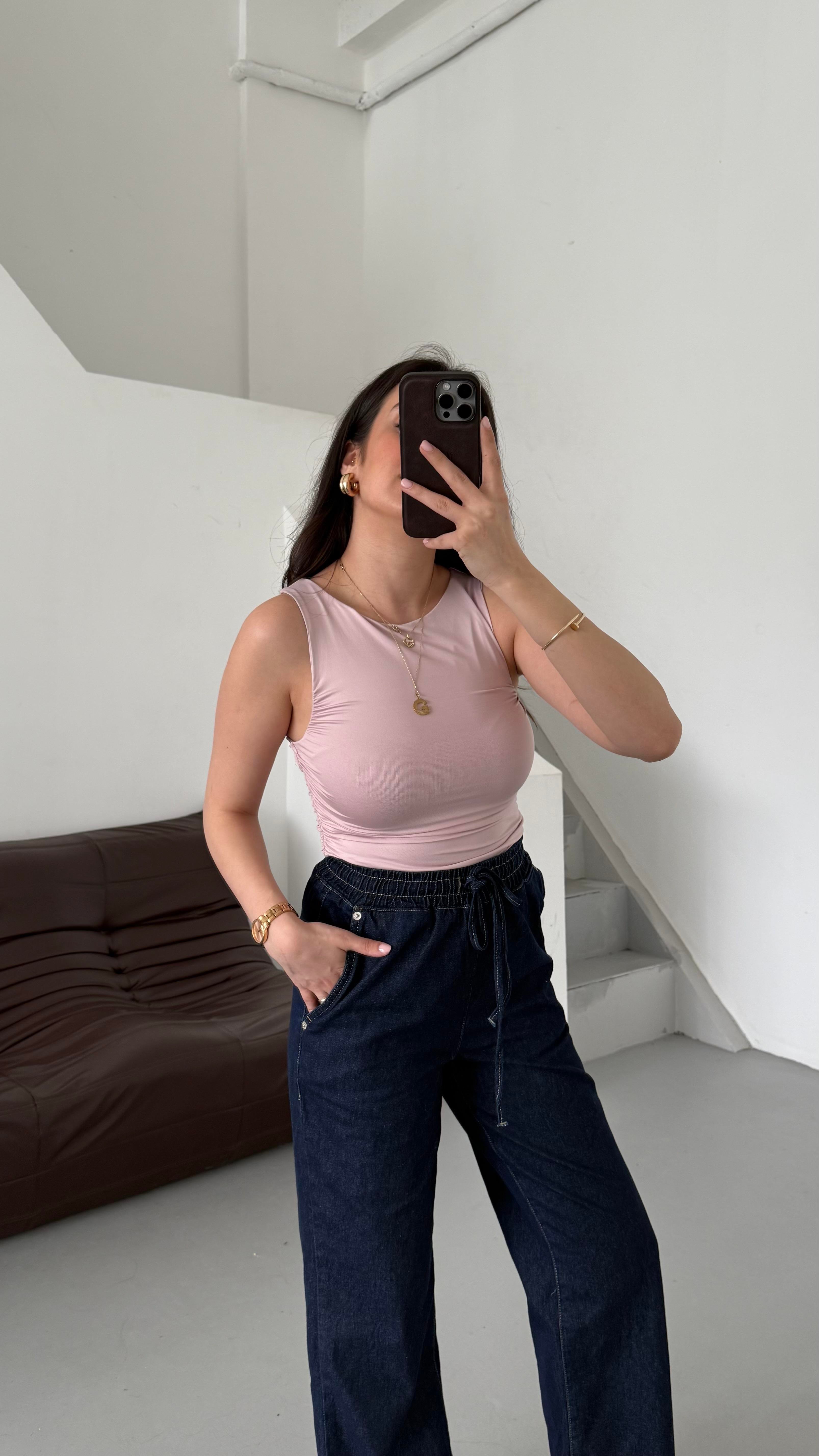 Star Soft Pembe Drapeli Bluz