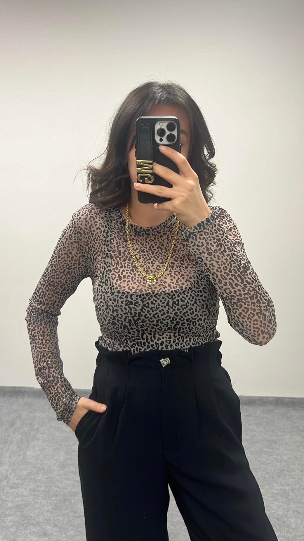 STAR TRANSPARAN LEOPAR BLUZ