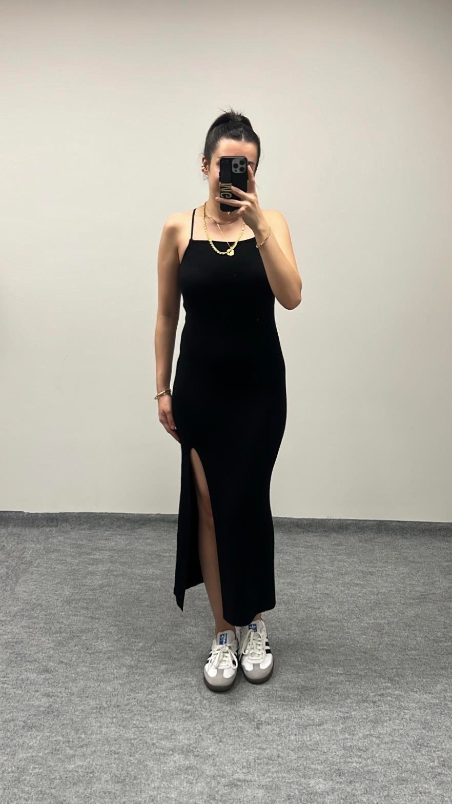 STAR TRİKO YIRTMAÇ DETAY ELBİSE