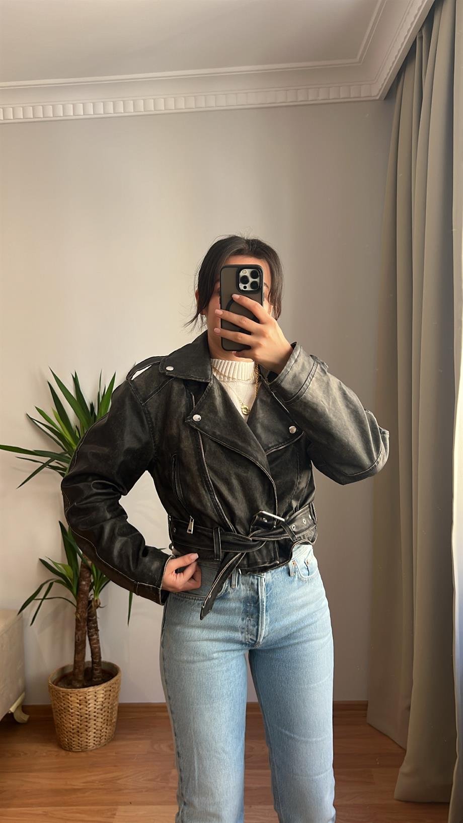 STREN ESKİTME DERİ CEKET