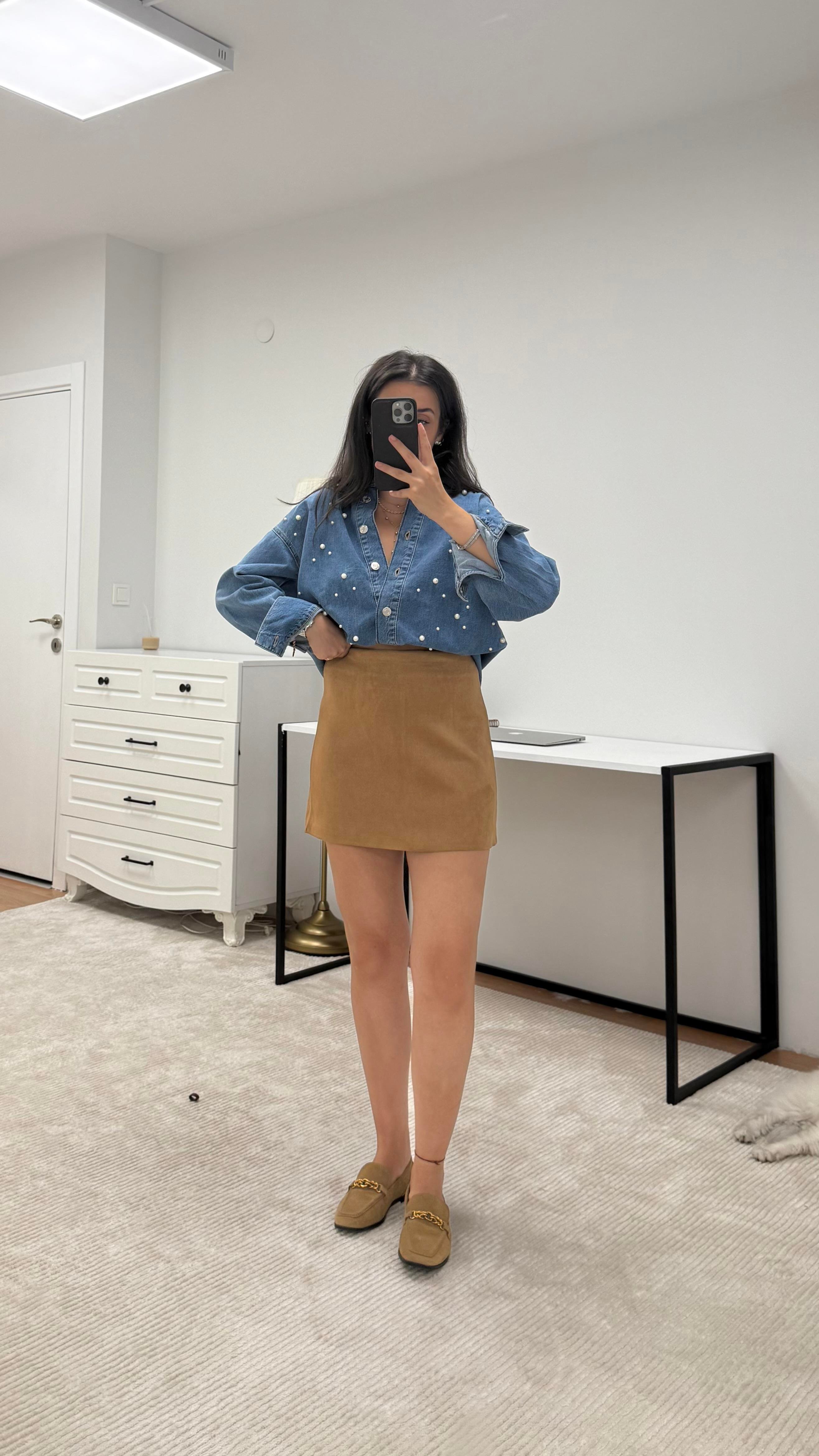 Taba Süet Mini Etek