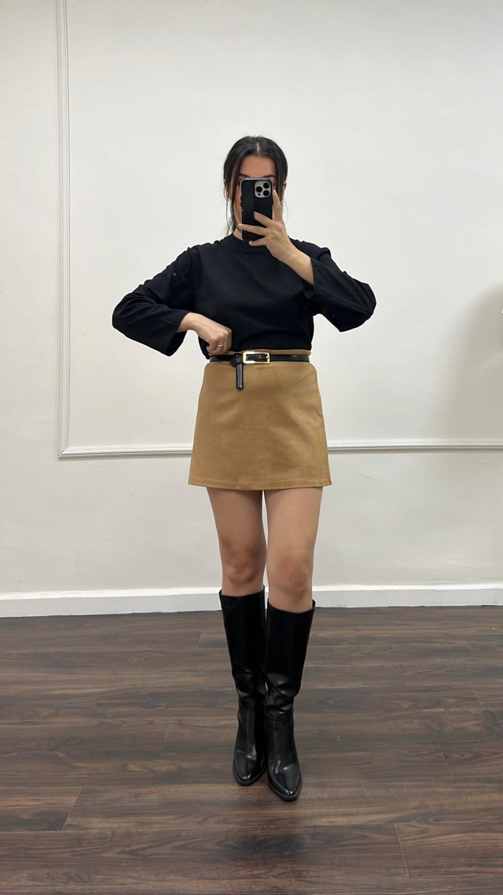 Taba Süet Mini Etek