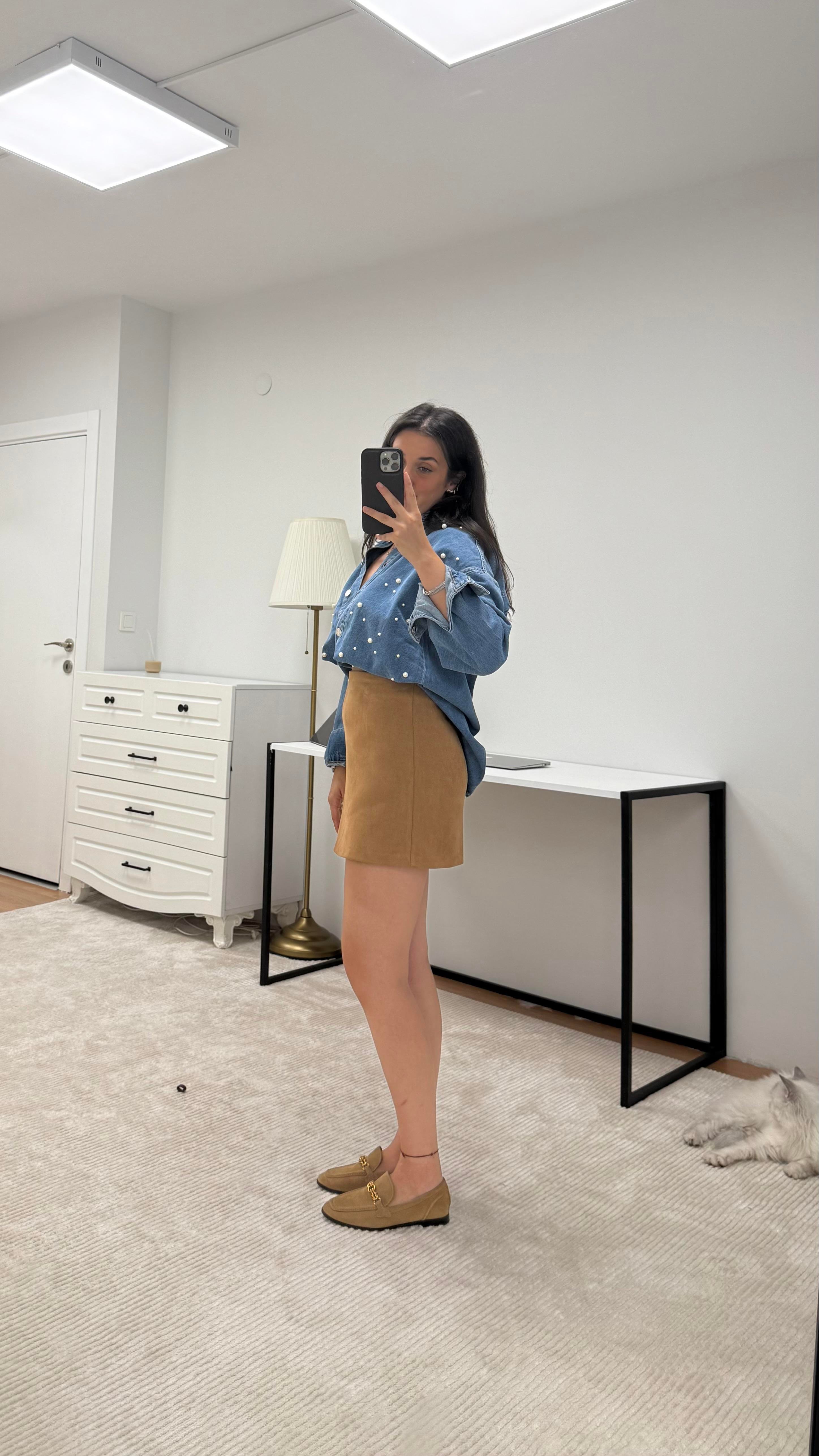 Taba Süet Mini Etek