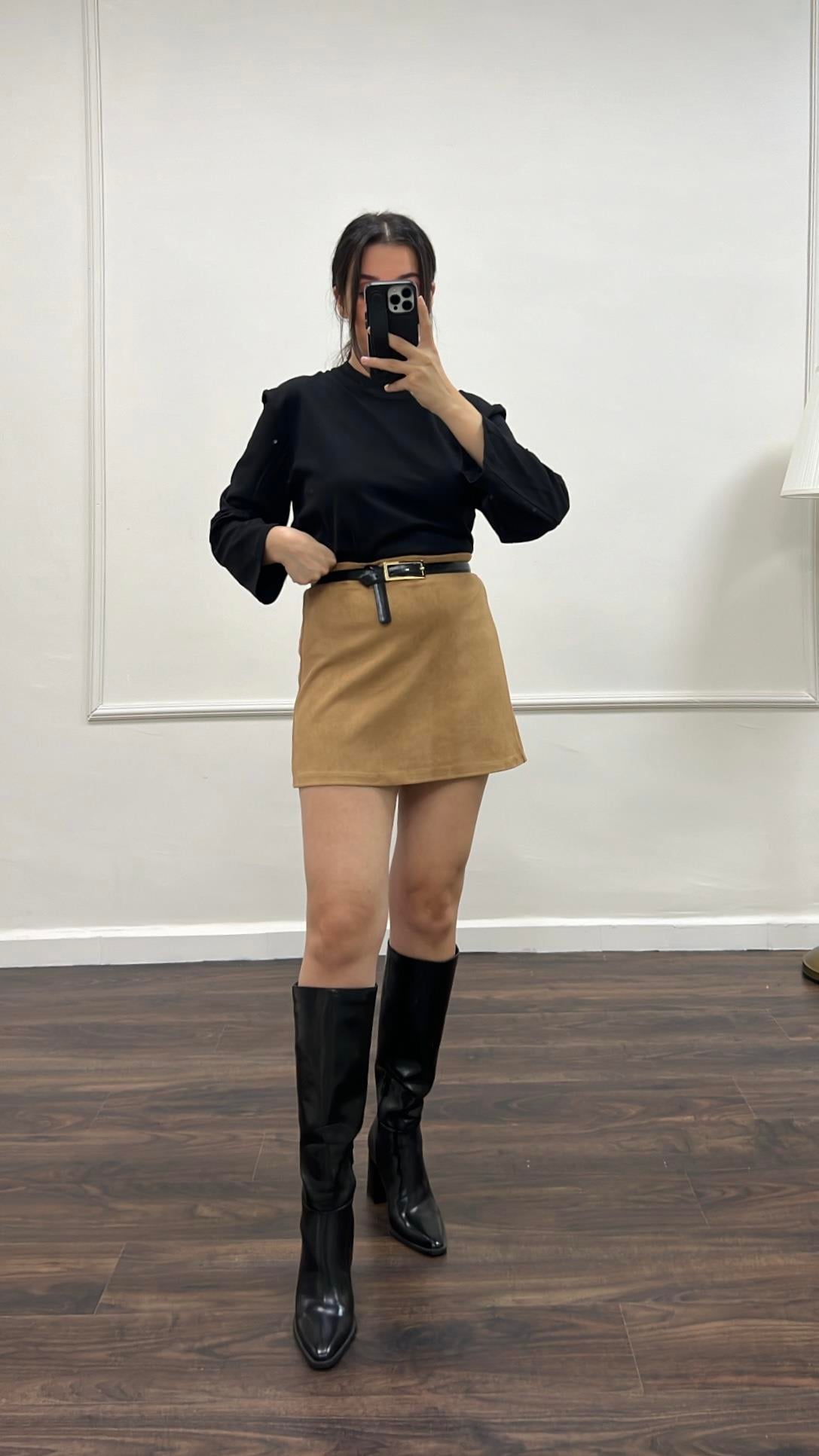 Taba Süet Mini Etek