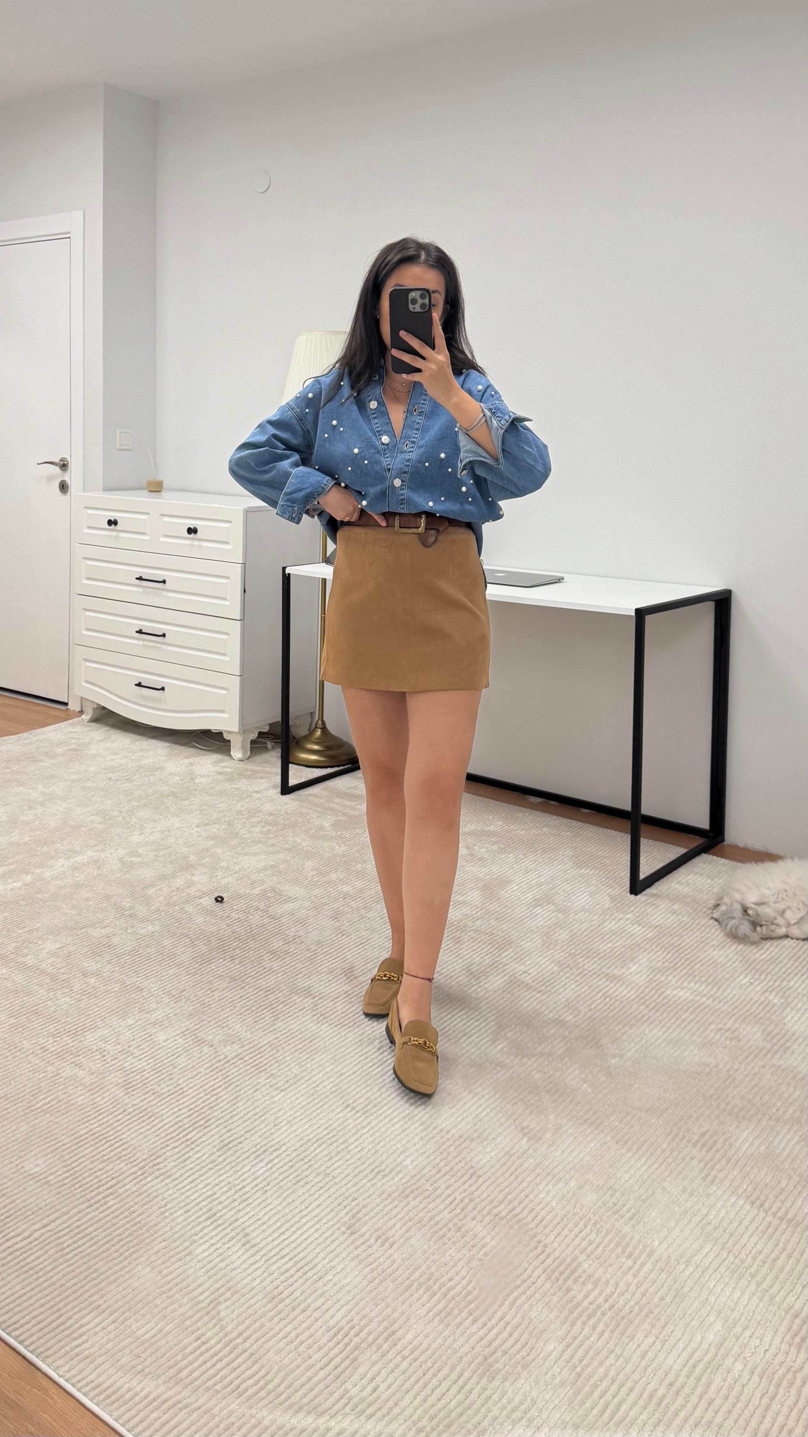 Taba Süet Mini Etek