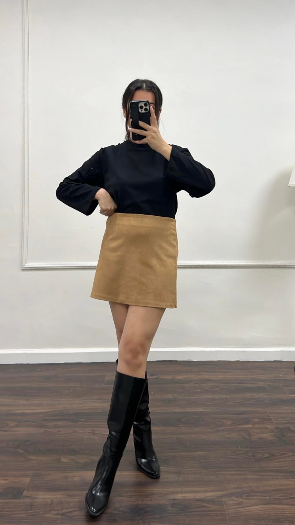 Taba Süet Mini Etek