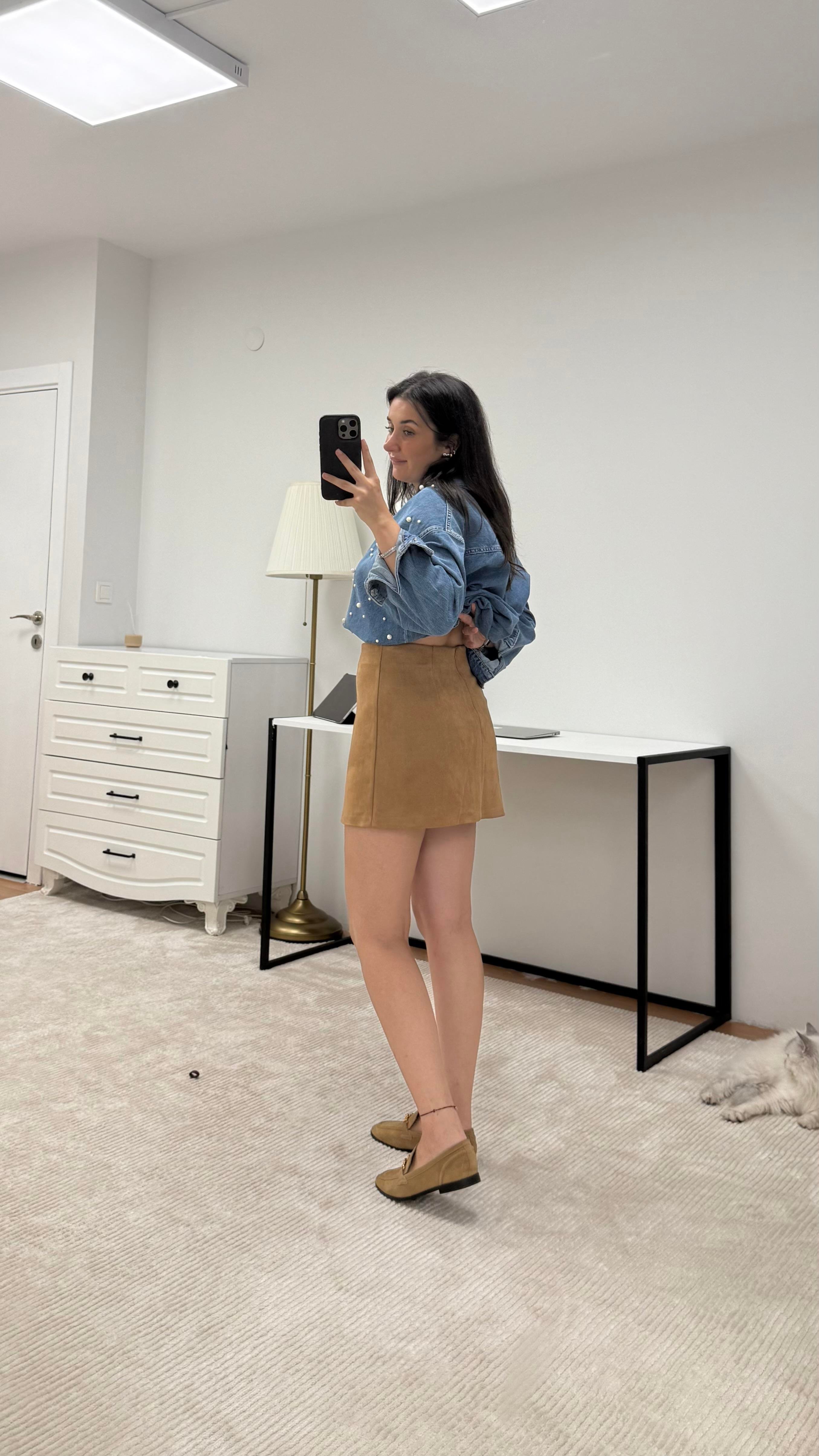 Taba Süet Mini Etek