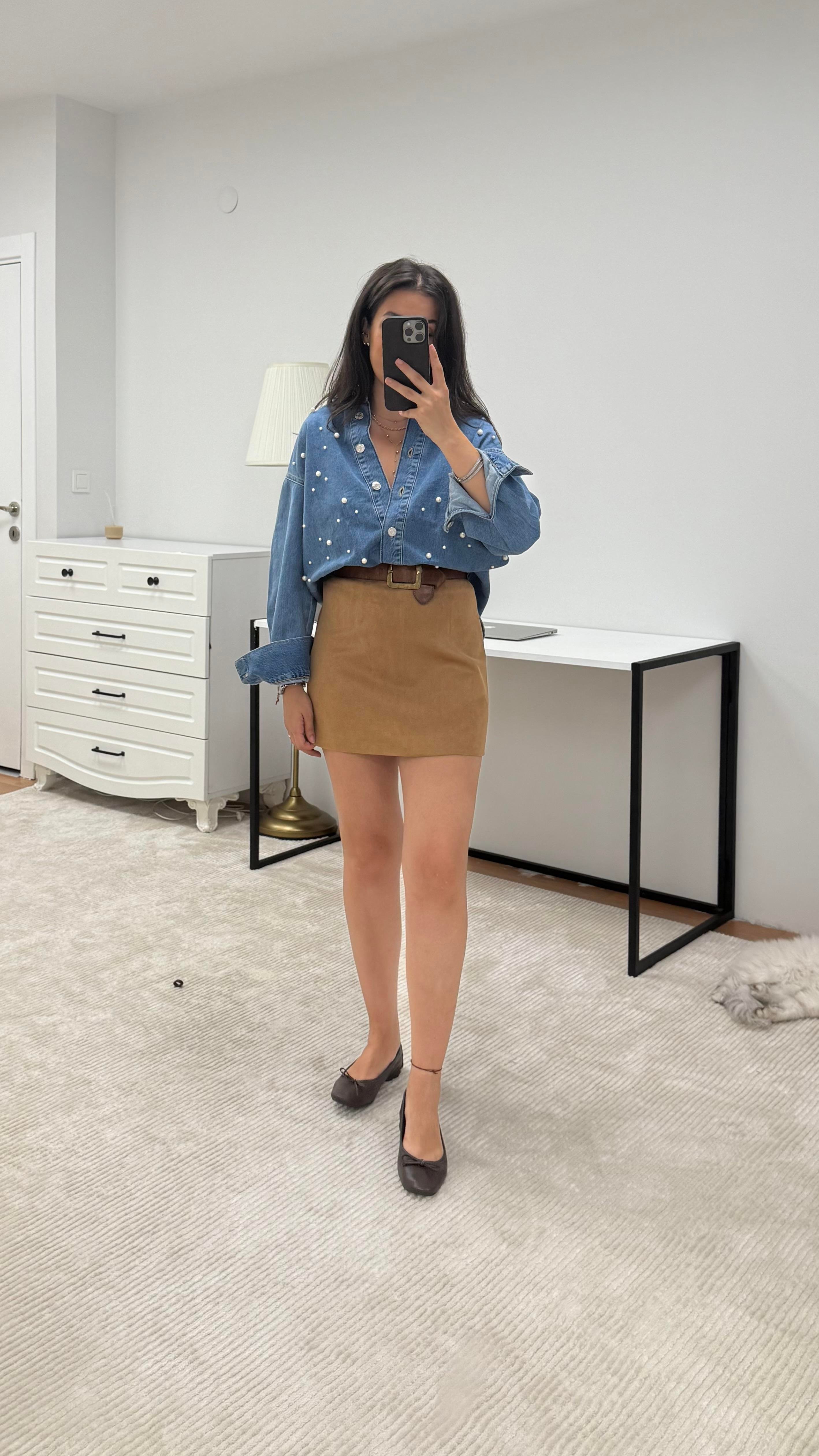 Taba Süet Mini Etek