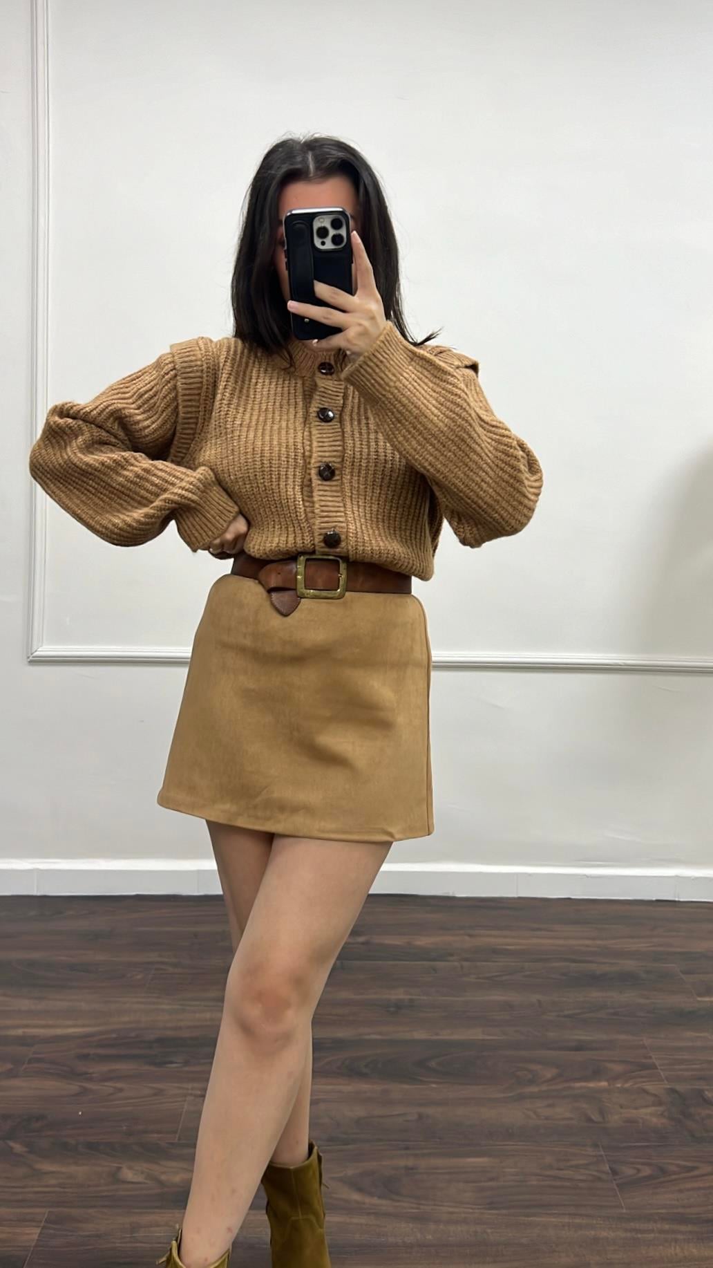 Taba Süet Mini Etek