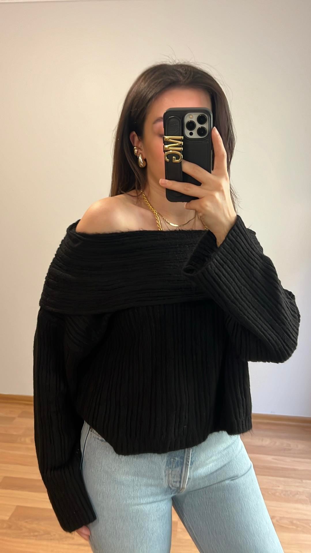 TALA SİYAH MADONNA YAKA TRİKO