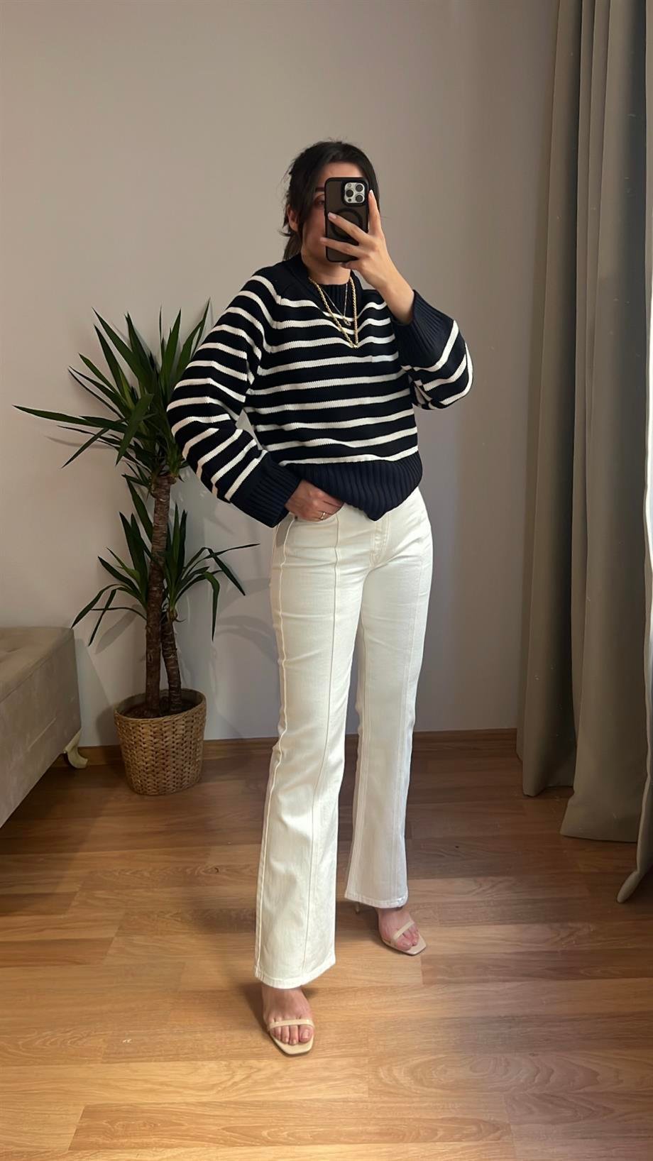 TUDİ EKRU FLARE MODEL YÜKSEK BEL JEAN
