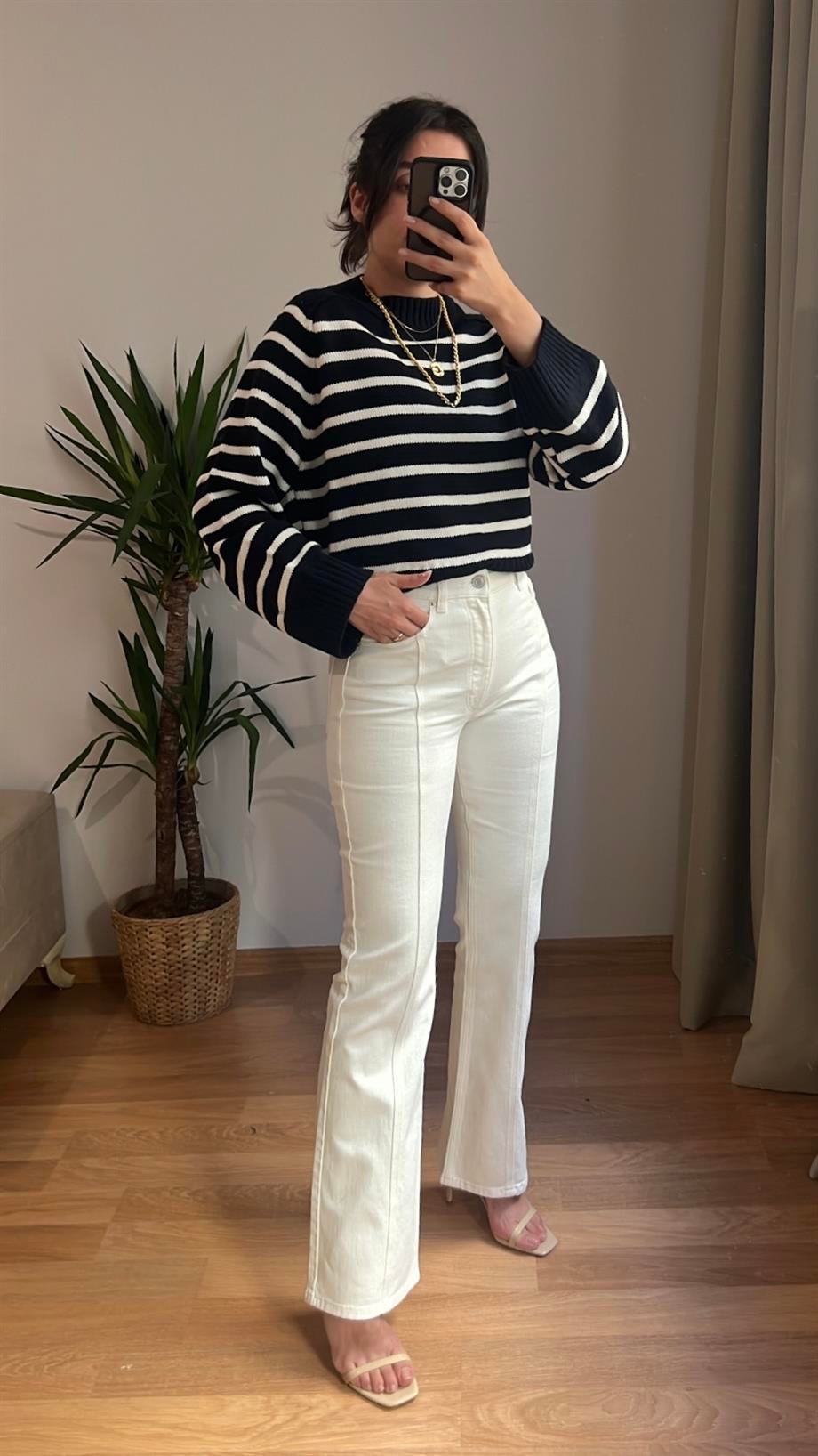 TUDİ EKRU FLARE MODEL YÜKSEK BEL JEAN