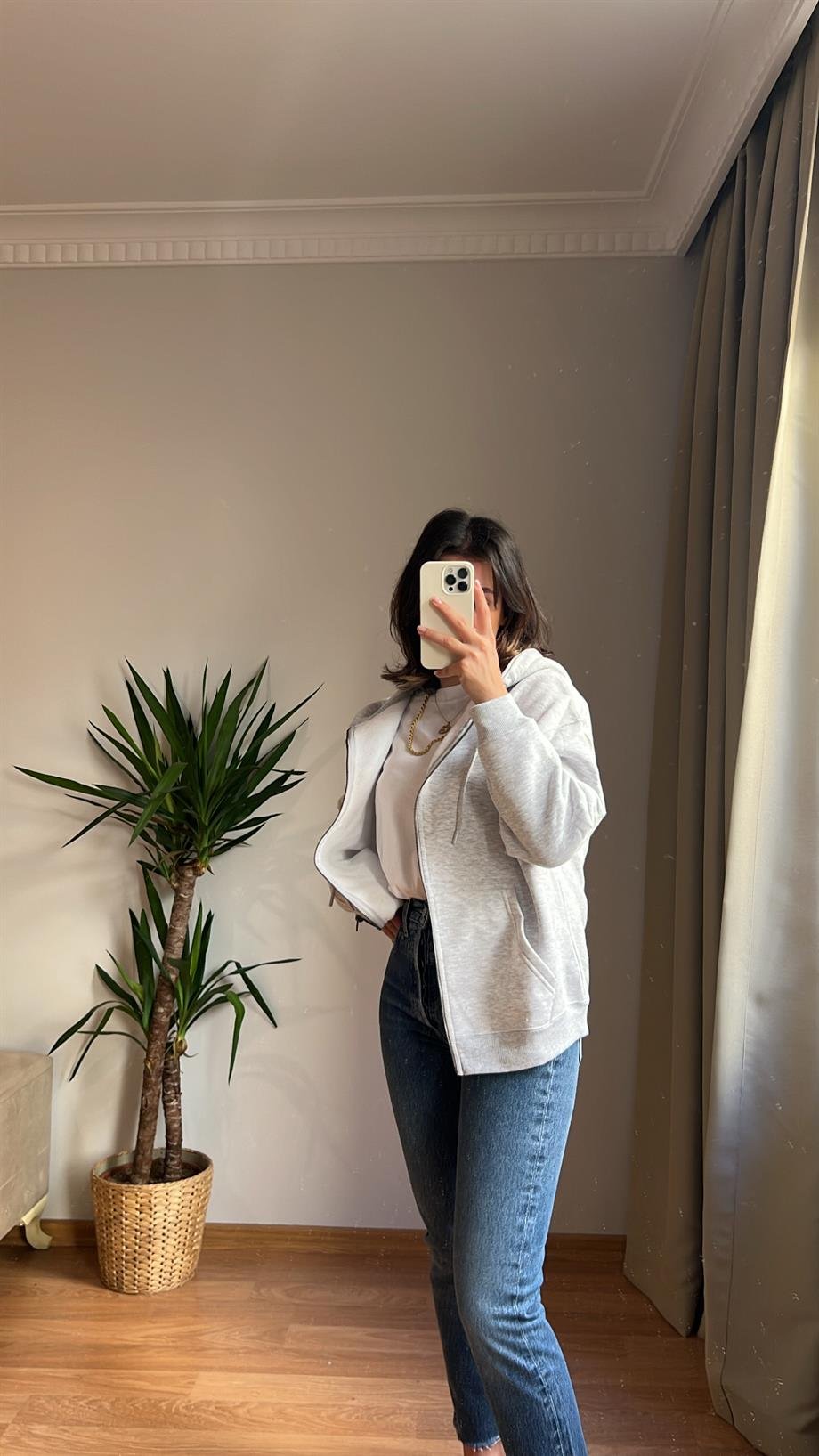 URBAN GRİ ŞARDONLU FERMUARLI SWEATSHIRT