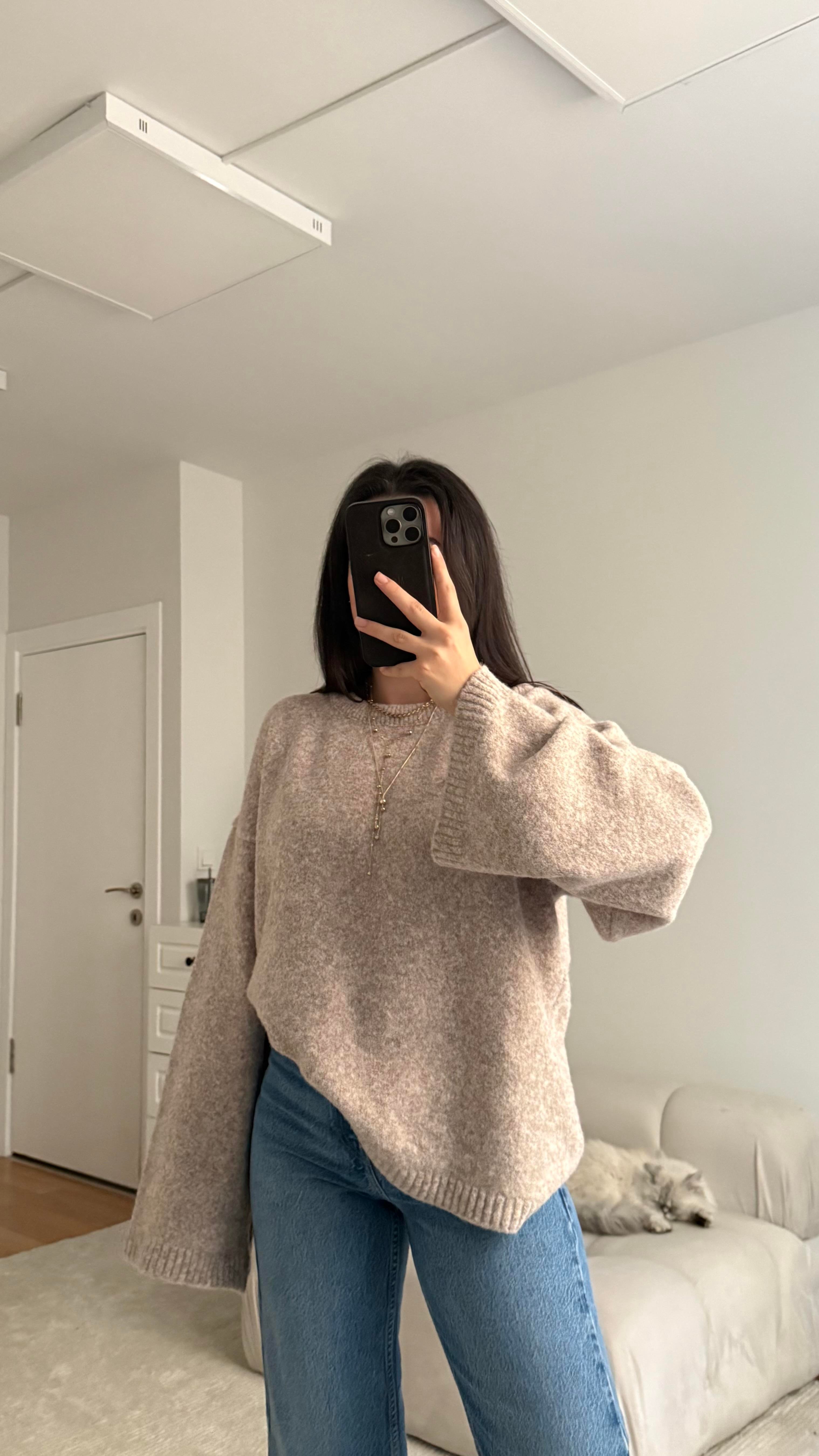 Vizon Oversize İspanyol Kol Triko Kazak