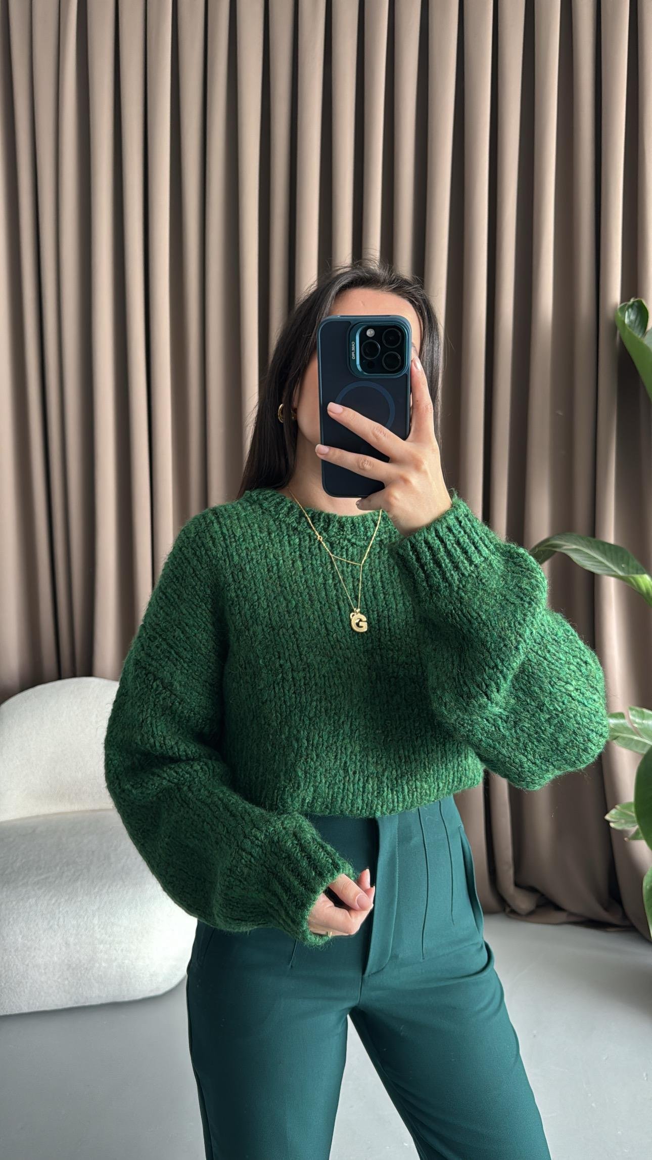 Yeşil Triko Örme Kazak