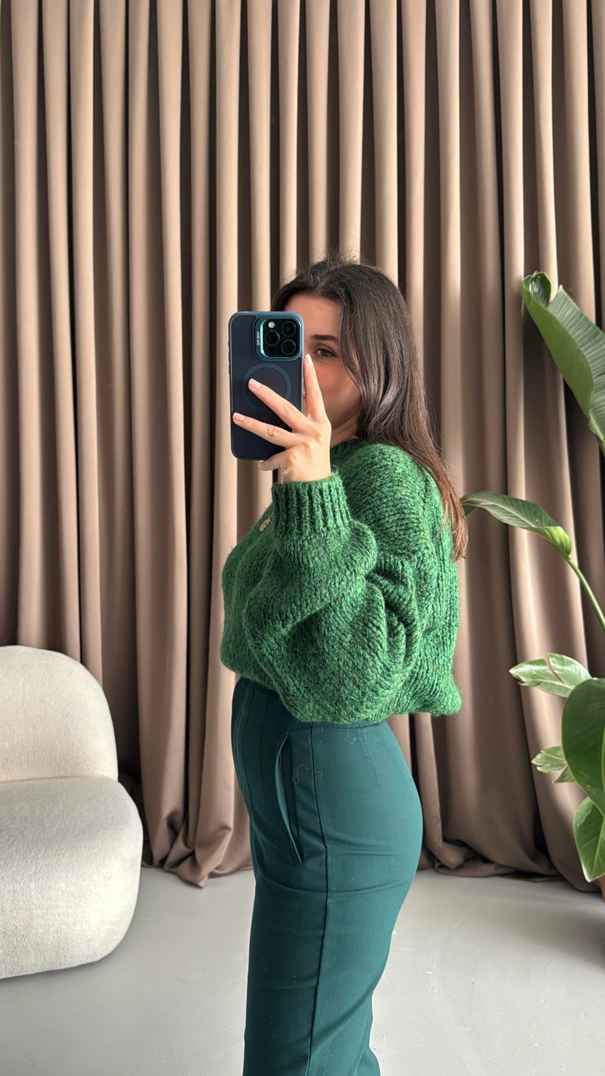 Yeşil Triko Örme Kazak